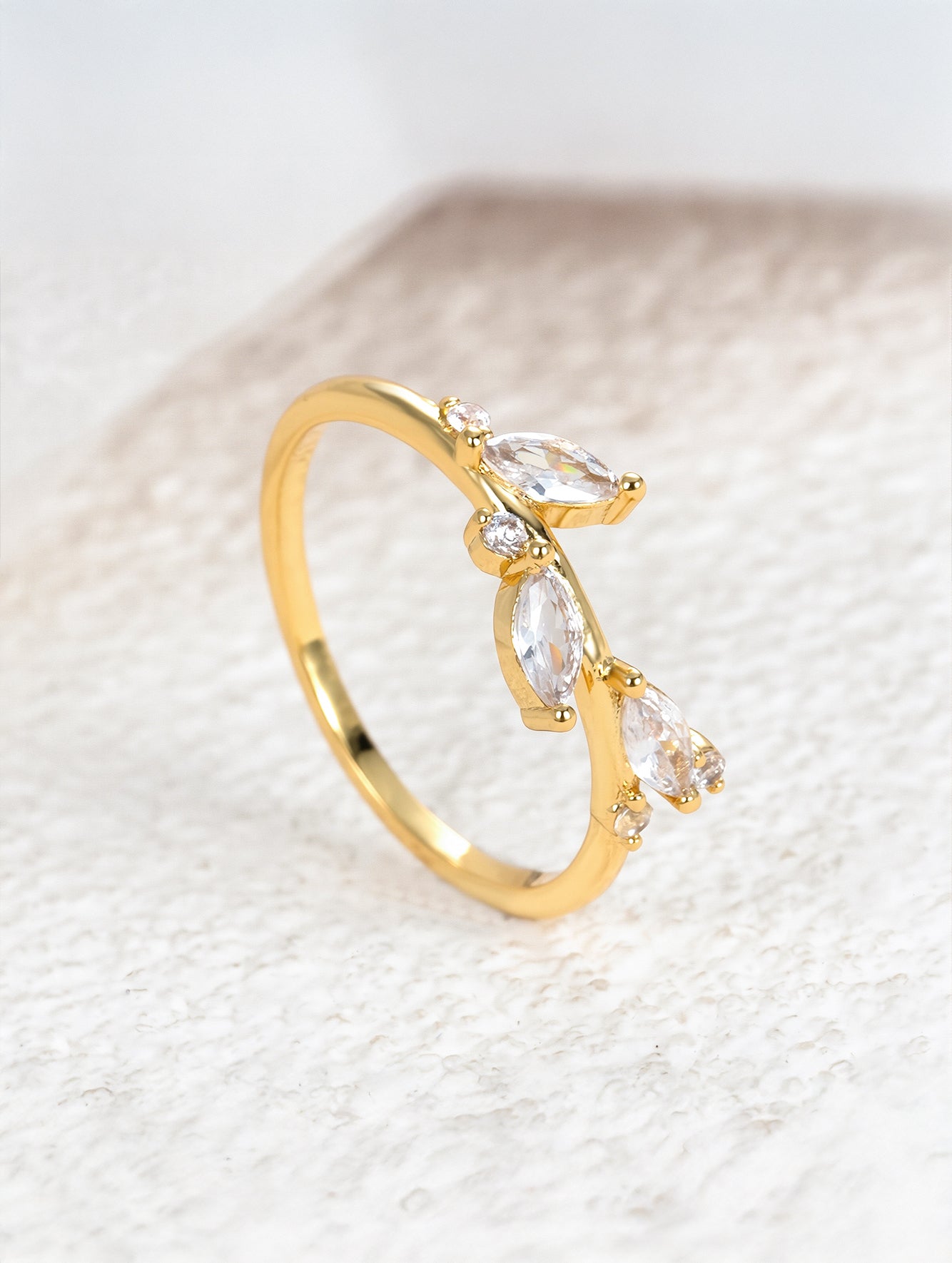 Olive-Inspired Sparkle Triple Marquise Cubic Zirconia Stacking Ring