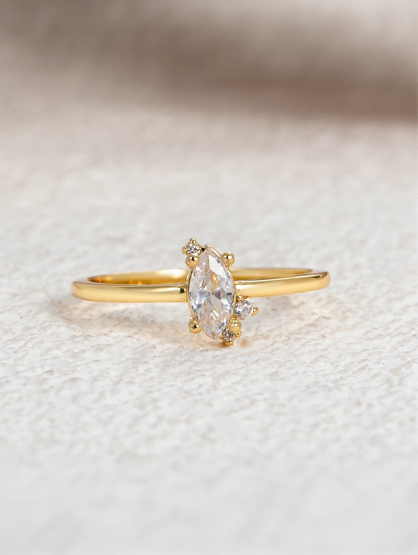 Minimalist Marquise Cubic Zirconia Ring in 18K Gold Plated Copper