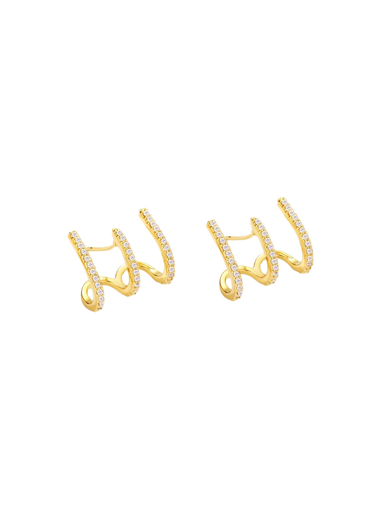 Bold C-Shape Triple Row Cubic Zirconia Hoop Earrings