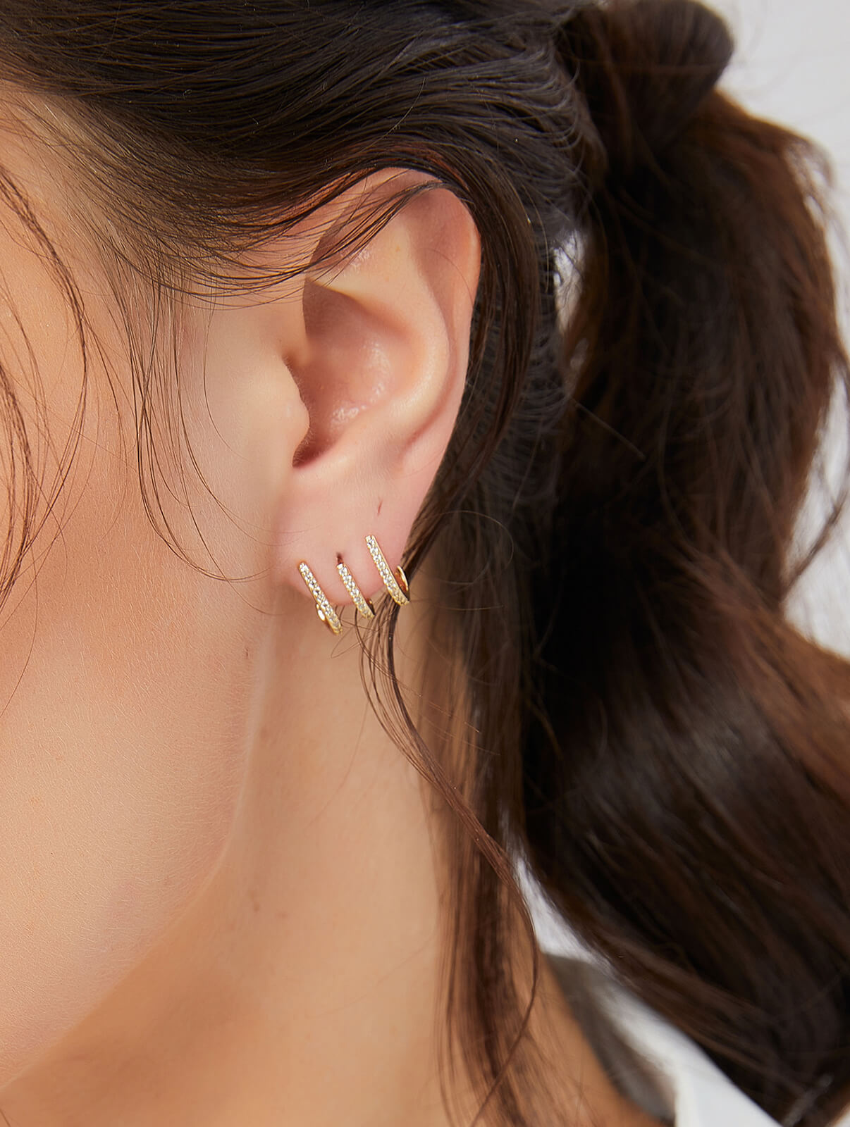 Bold C-Shape Triple Row Cubic Zirconia Hoop Earrings