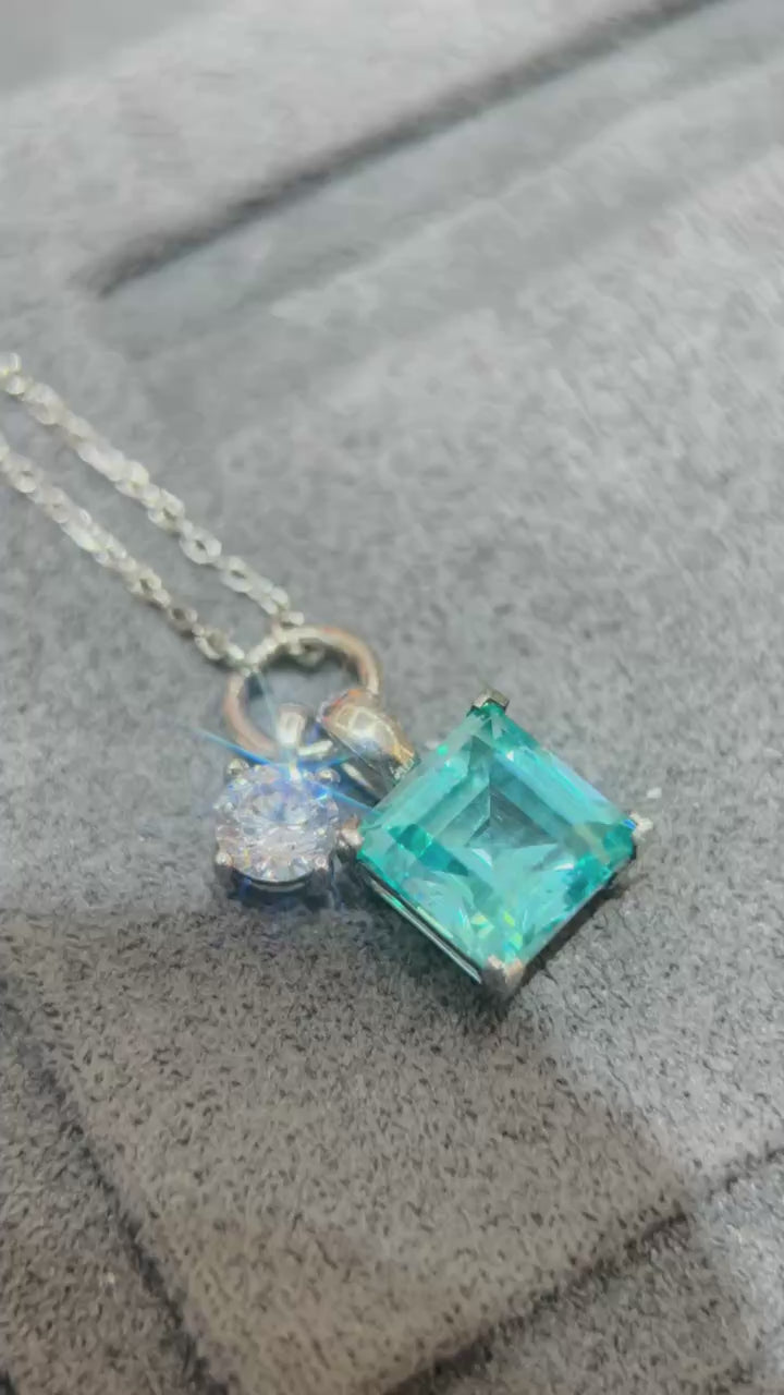 6.28ct Asscher Lab-Grown Paraiba Tourmaline Dual-Stone Necklace