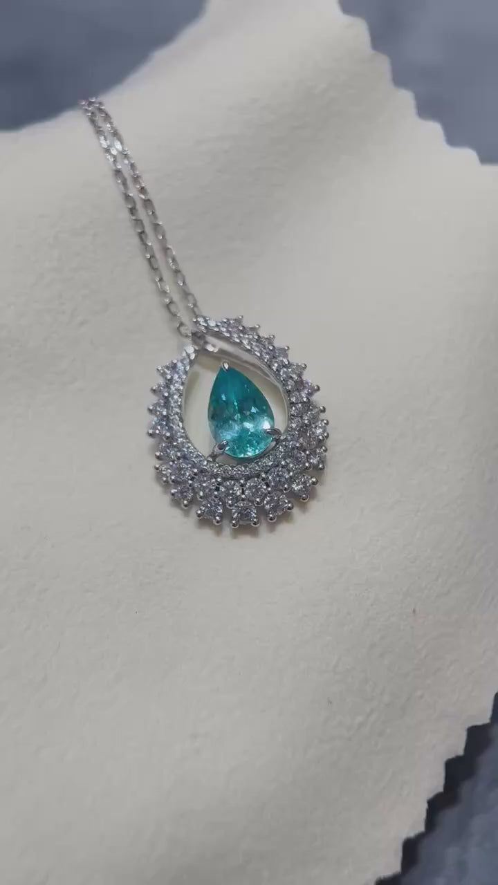 3.4ct Pear Lab-Grown Paraiba Tourmaline Geometric Accent Necklace