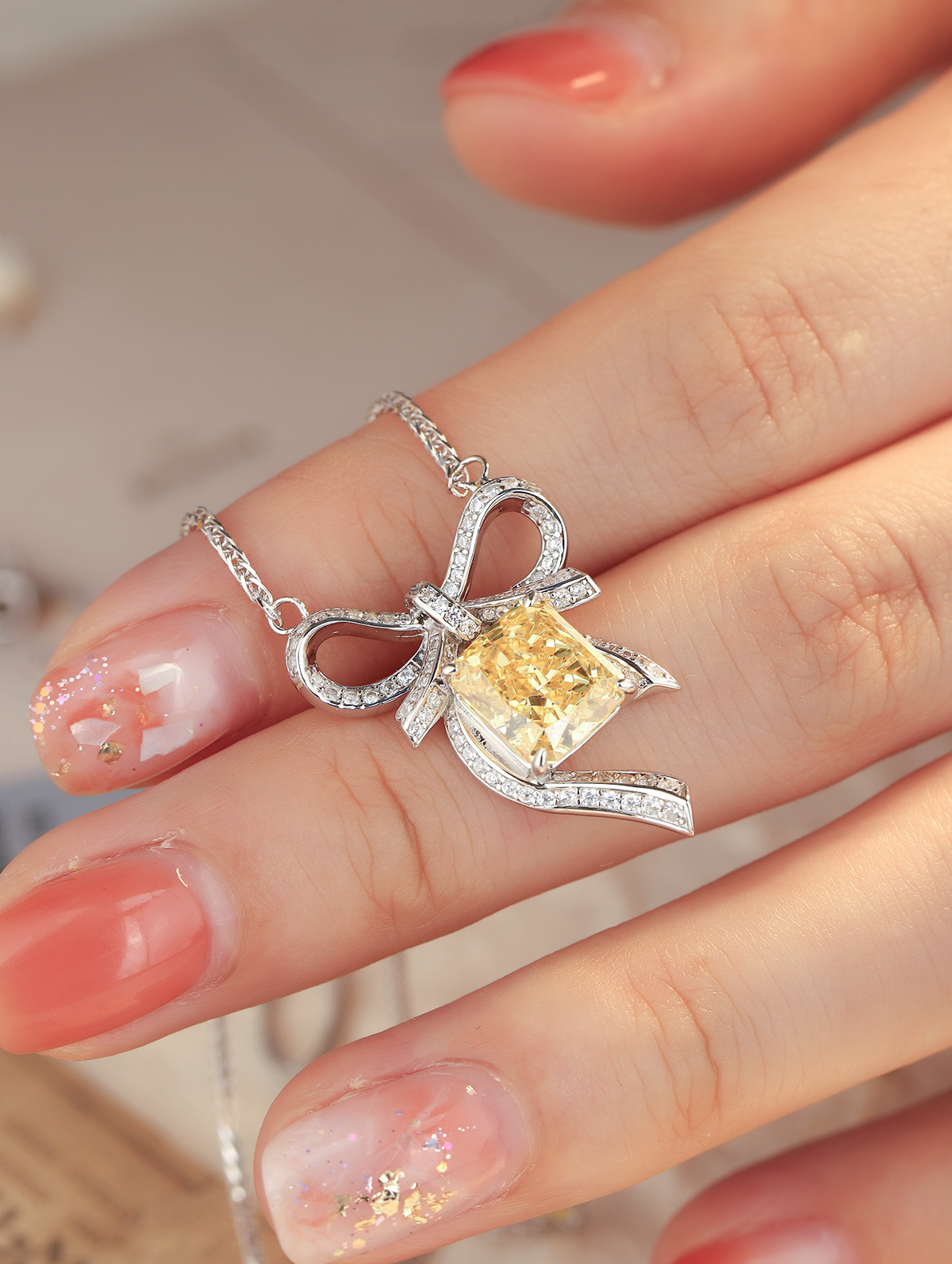 3ct Radiant Cubic Zirconia Bowknot Necklace