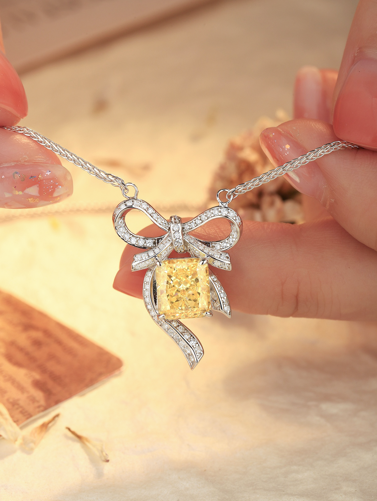 3ct Radiant Cubic Zirconia Bowknot Necklace