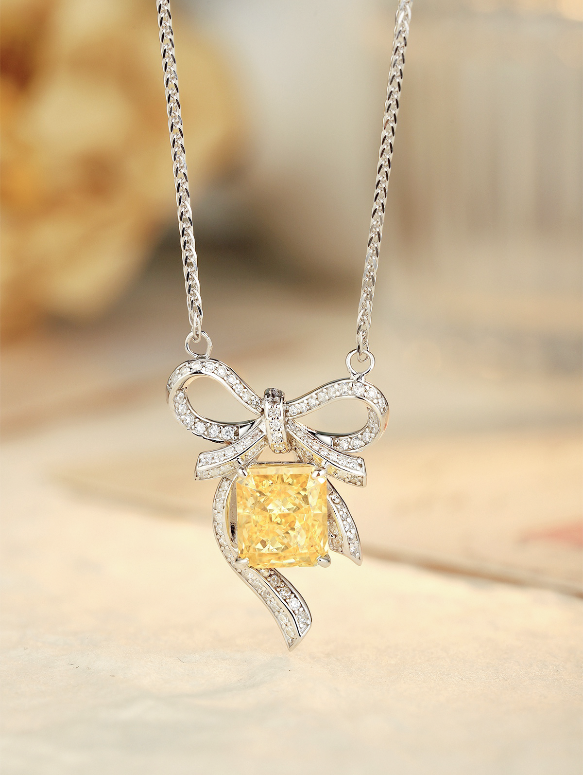 3ct Radiant Cubic Zirconia Bowknot Necklace
