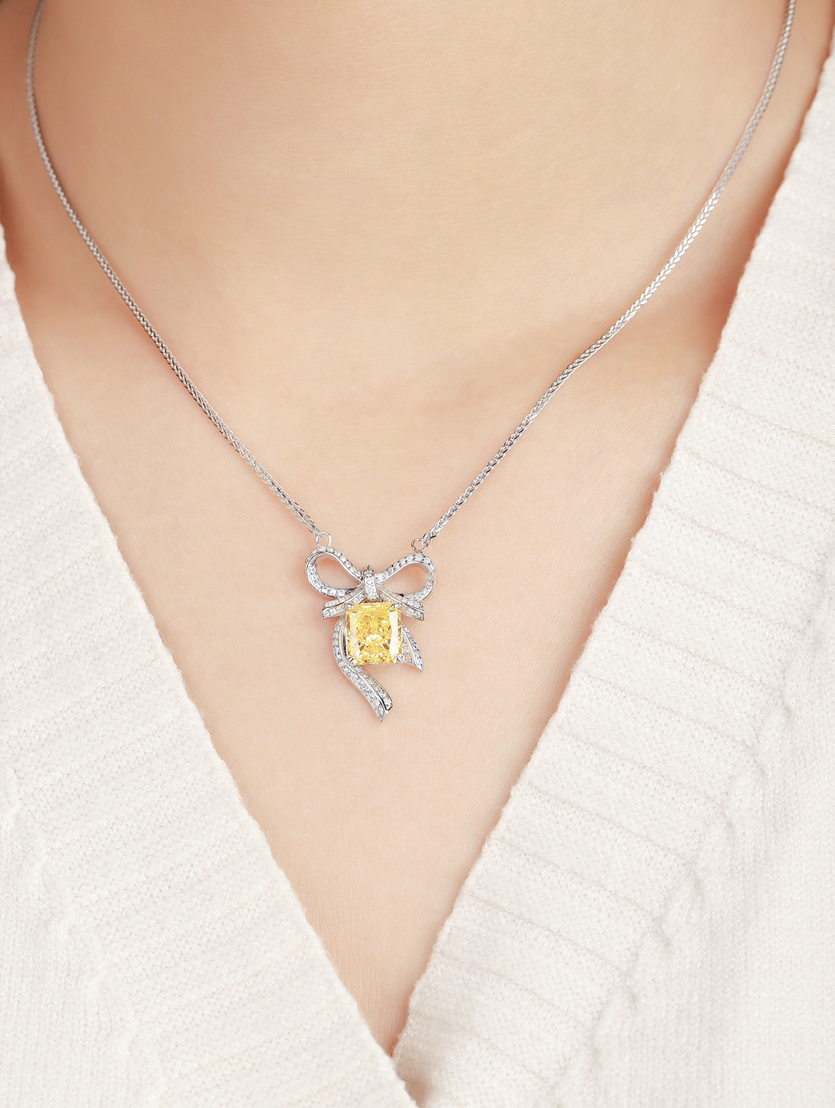 3ct Radiant Cubic Zirconia Bowknot Necklace