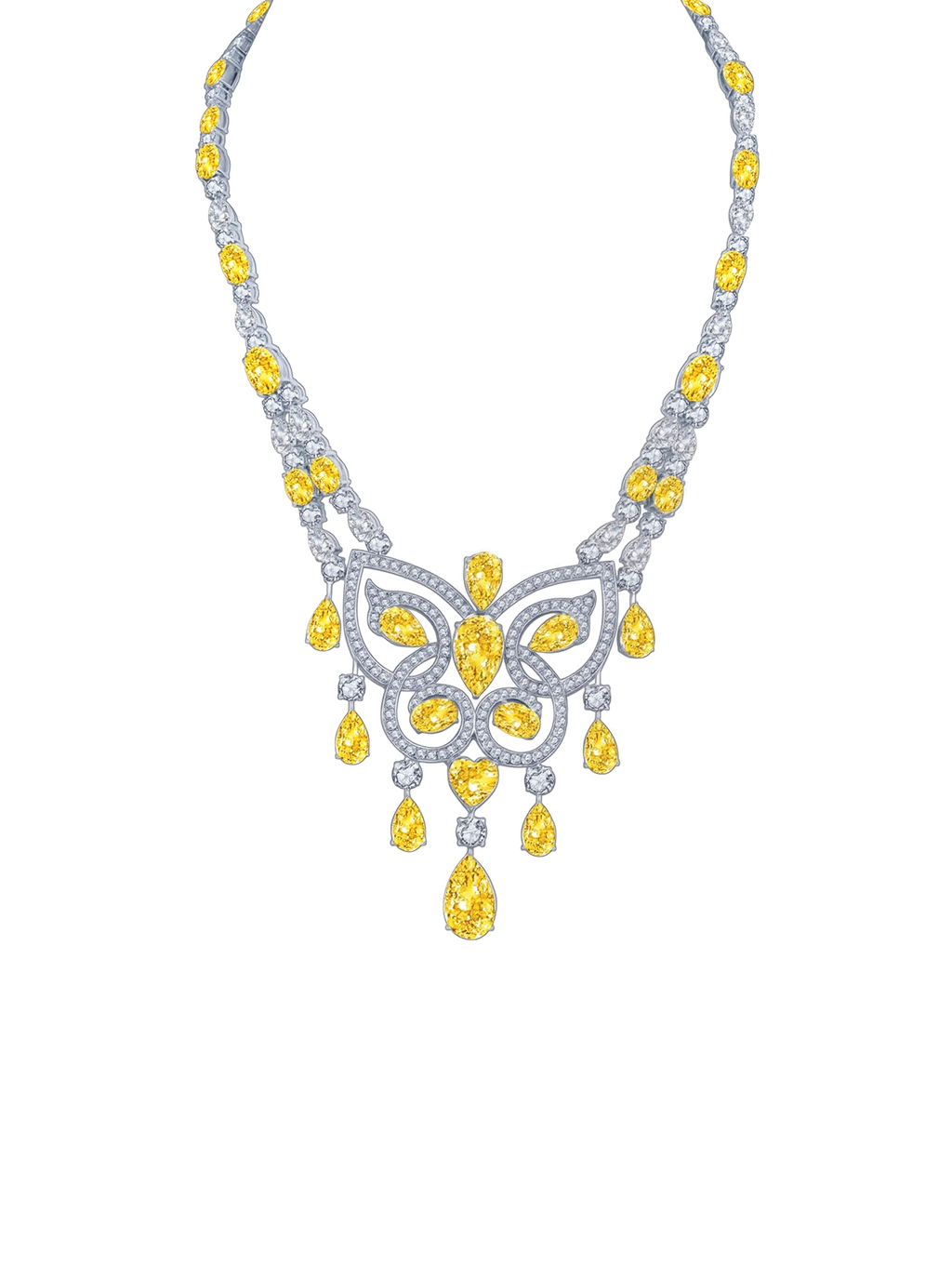10ct Mixed Shapes Yellow Cubic Zirconia Butterfly Designer Statement Necklace