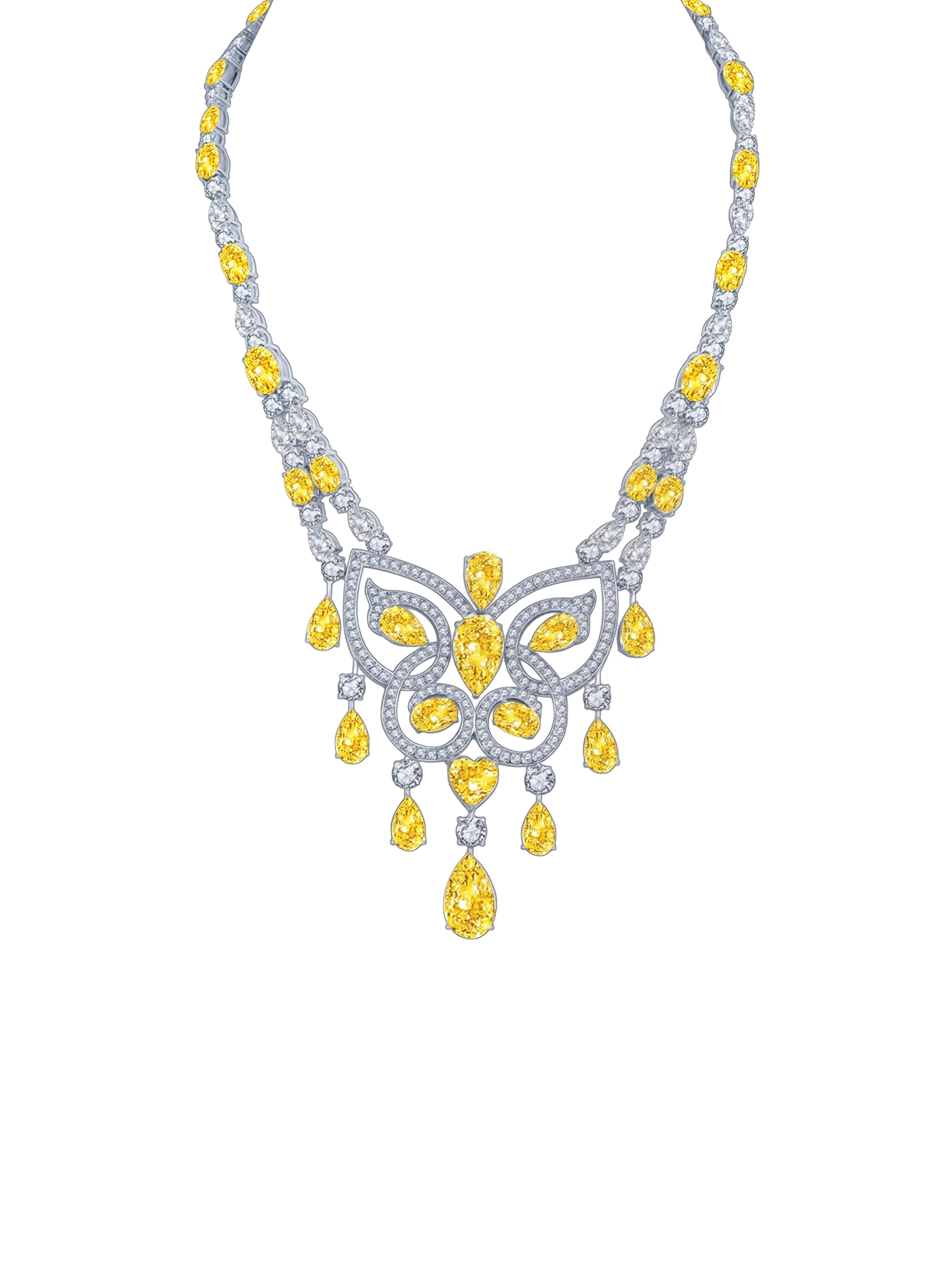 10ct Mixed Shapes Yellow Cubic Zirconia Butterfly Designer Statement Necklace