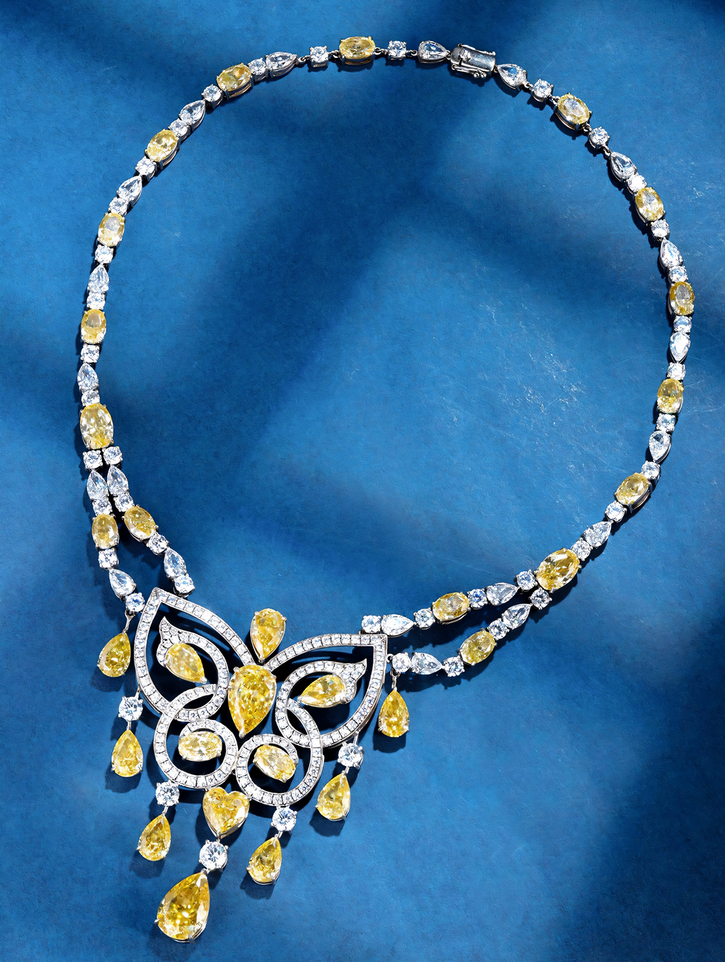 10ct Mixed Shapes Yellow Cubic Zirconia Butterfly Designer Statement Necklace