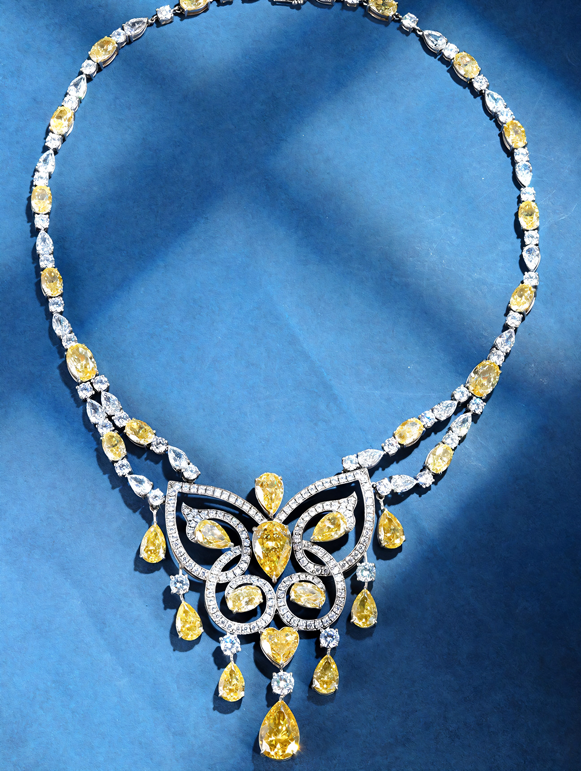 10ct Mixed Shapes Yellow Cubic Zirconia Butterfly Designer Statement Necklace
