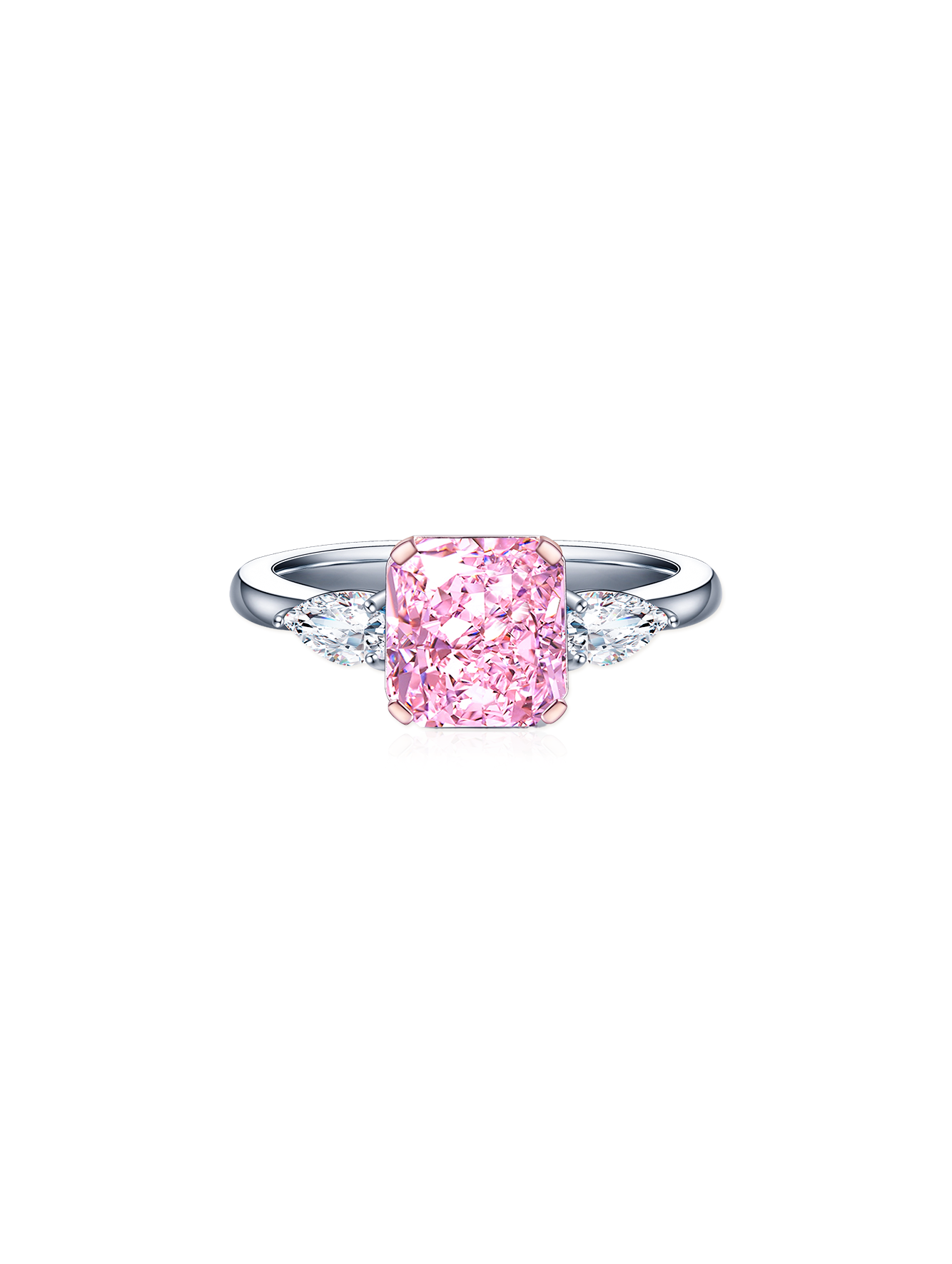 2.0ct Radiant Pink Cubic Zirconia Three-Stone Engagement Ring