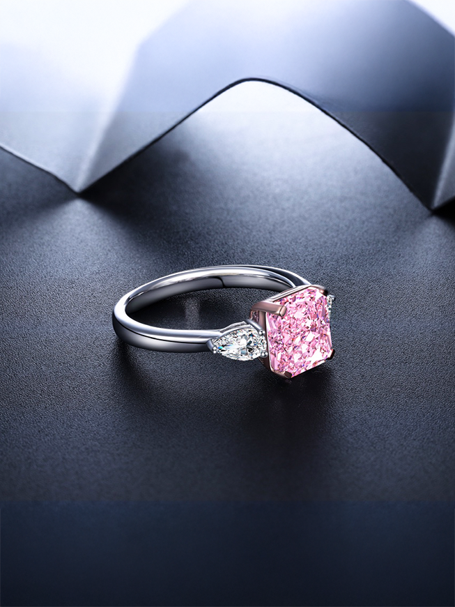 2.0ct Radiant Pink Cubic Zirconia Three-Stone Engagement Ring