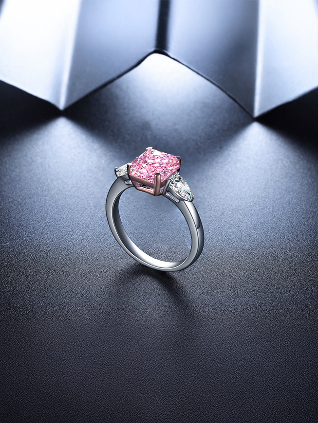 2.0ct Radiant Pink Cubic Zirconia Three-Stone Engagement Ring