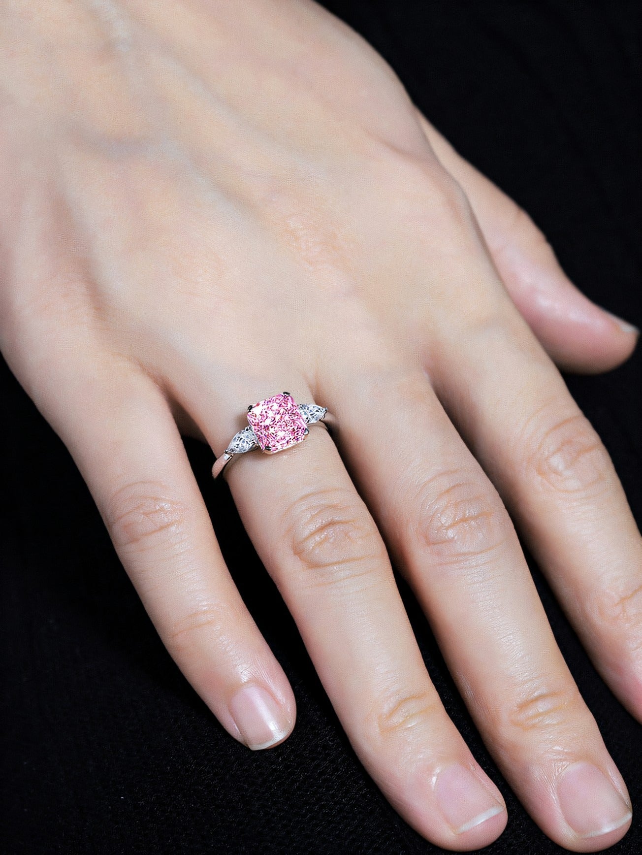 2.0ct Radiant Pink Cubic Zirconia Three-Stone Engagement Ring