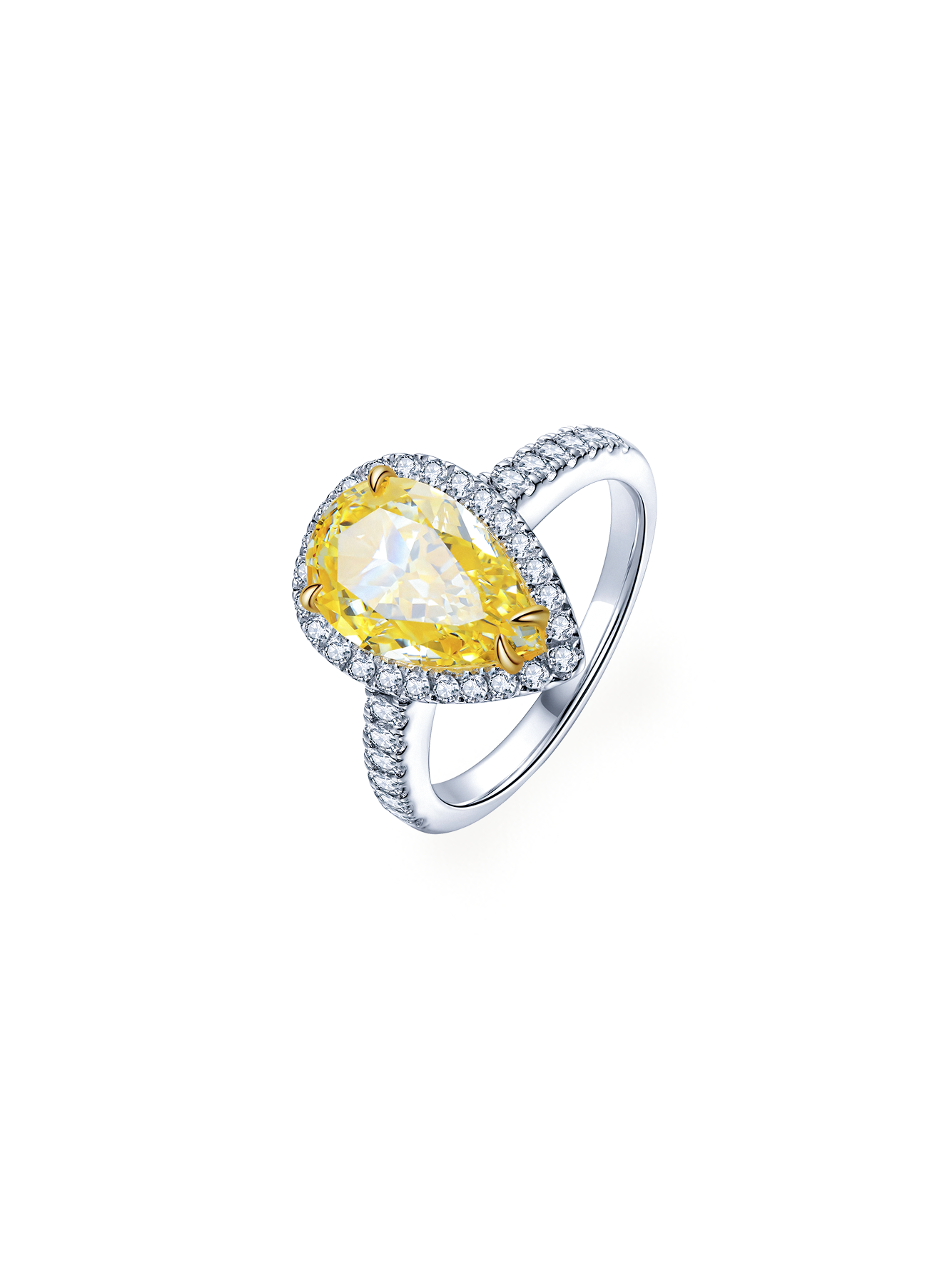 3ct Pear Cubic Zirconia Half Pavé Halo Ring