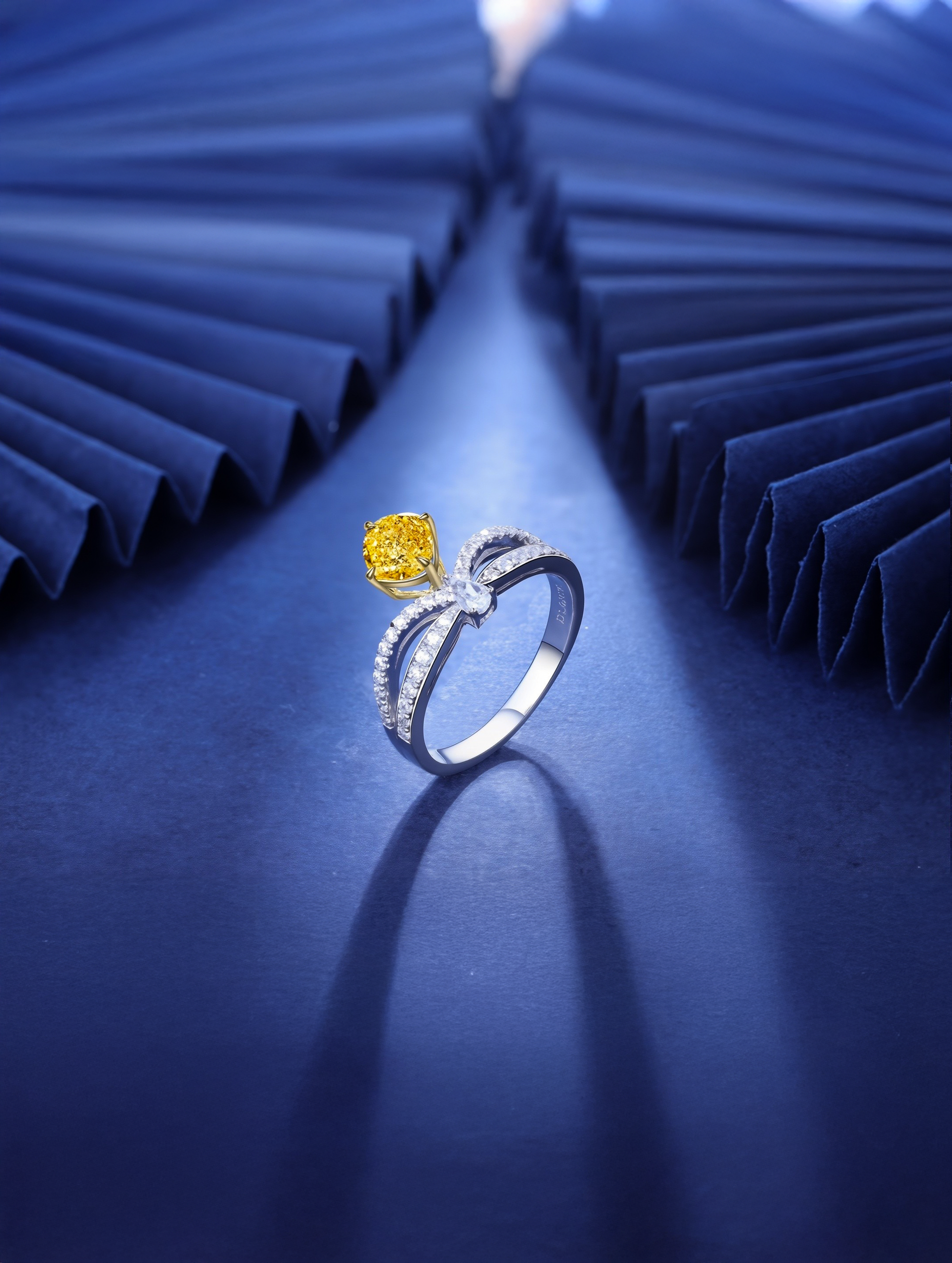 1ct Cushion Yellow Cubic Zirconia Double Half Pavé Halo Ring