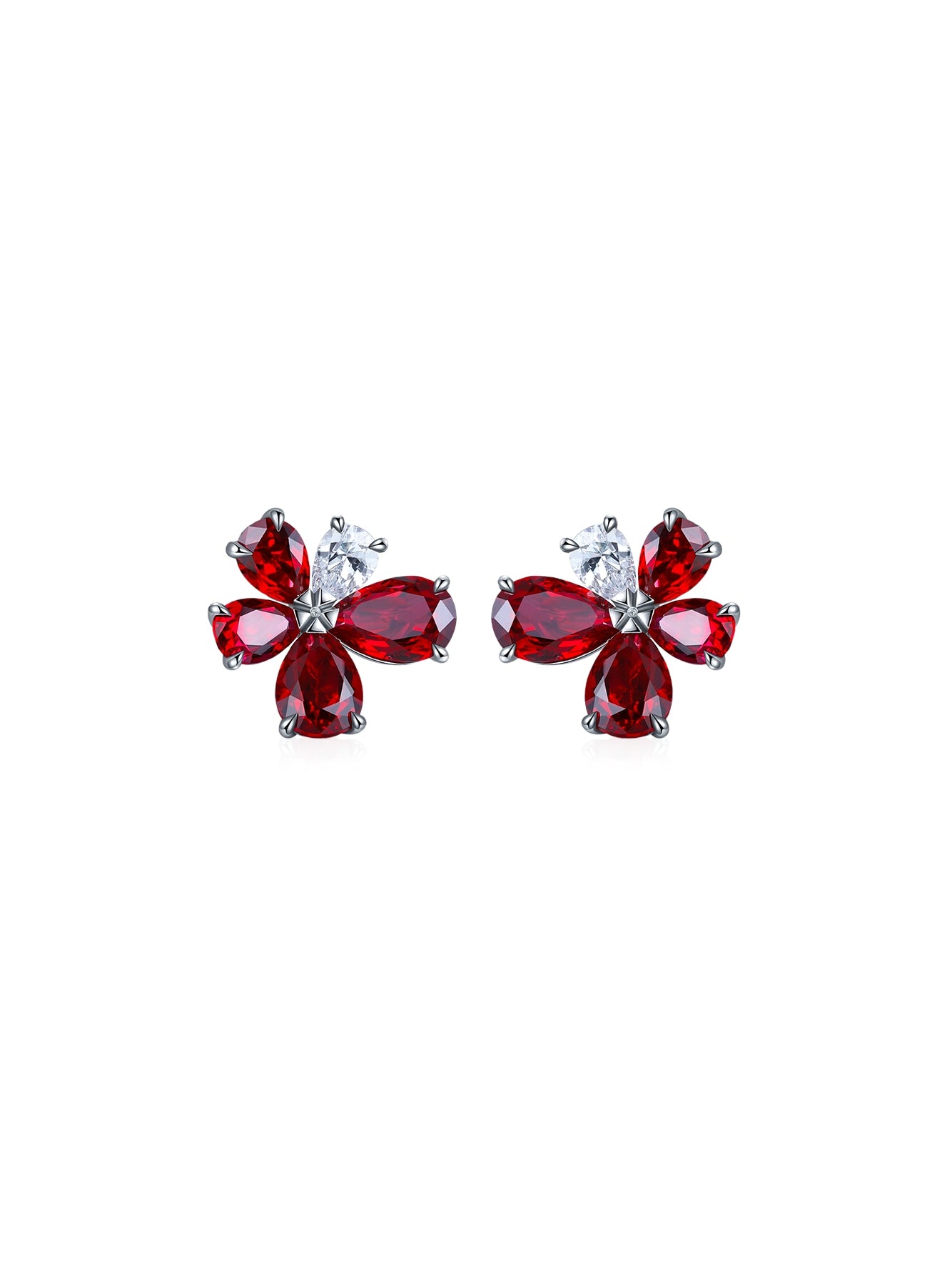 5.98ct Pear Cluster Lab-Grown Ruby Stud Earrings