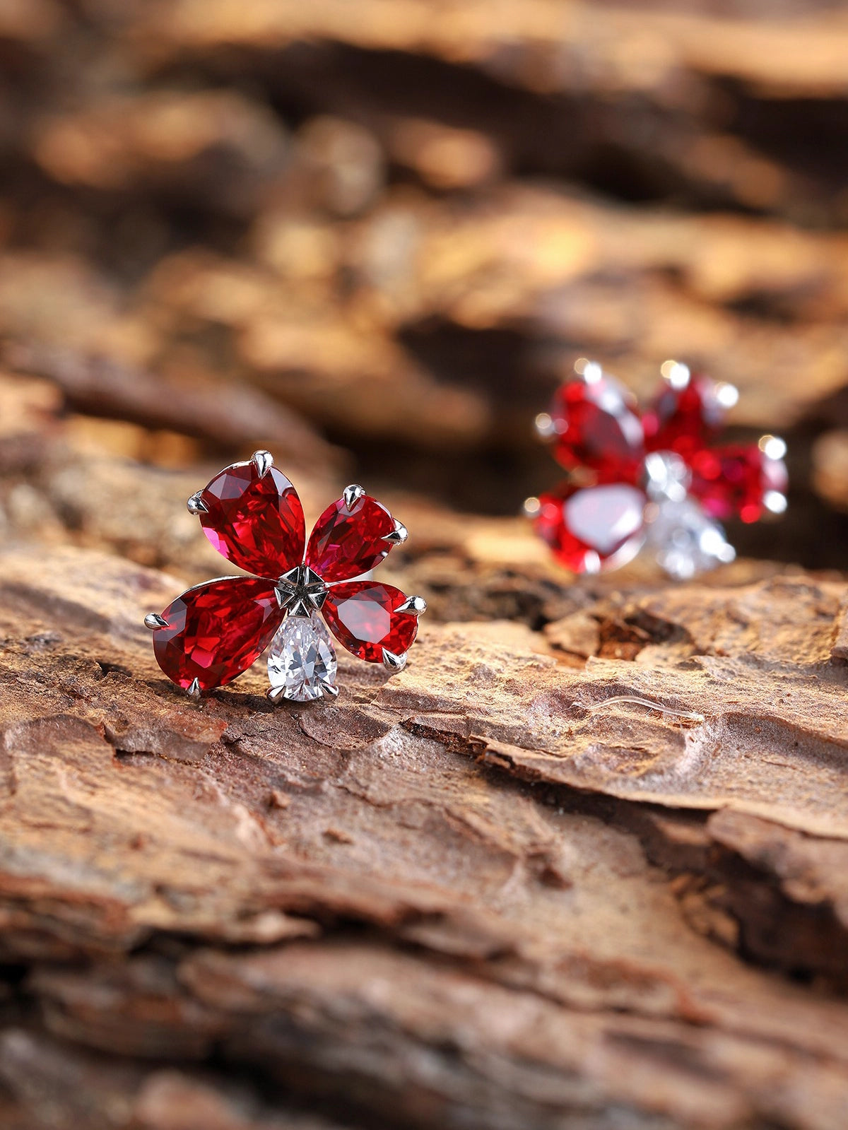 5.98ct Pear Cluster Lab-Grown Ruby Stud Earrings
