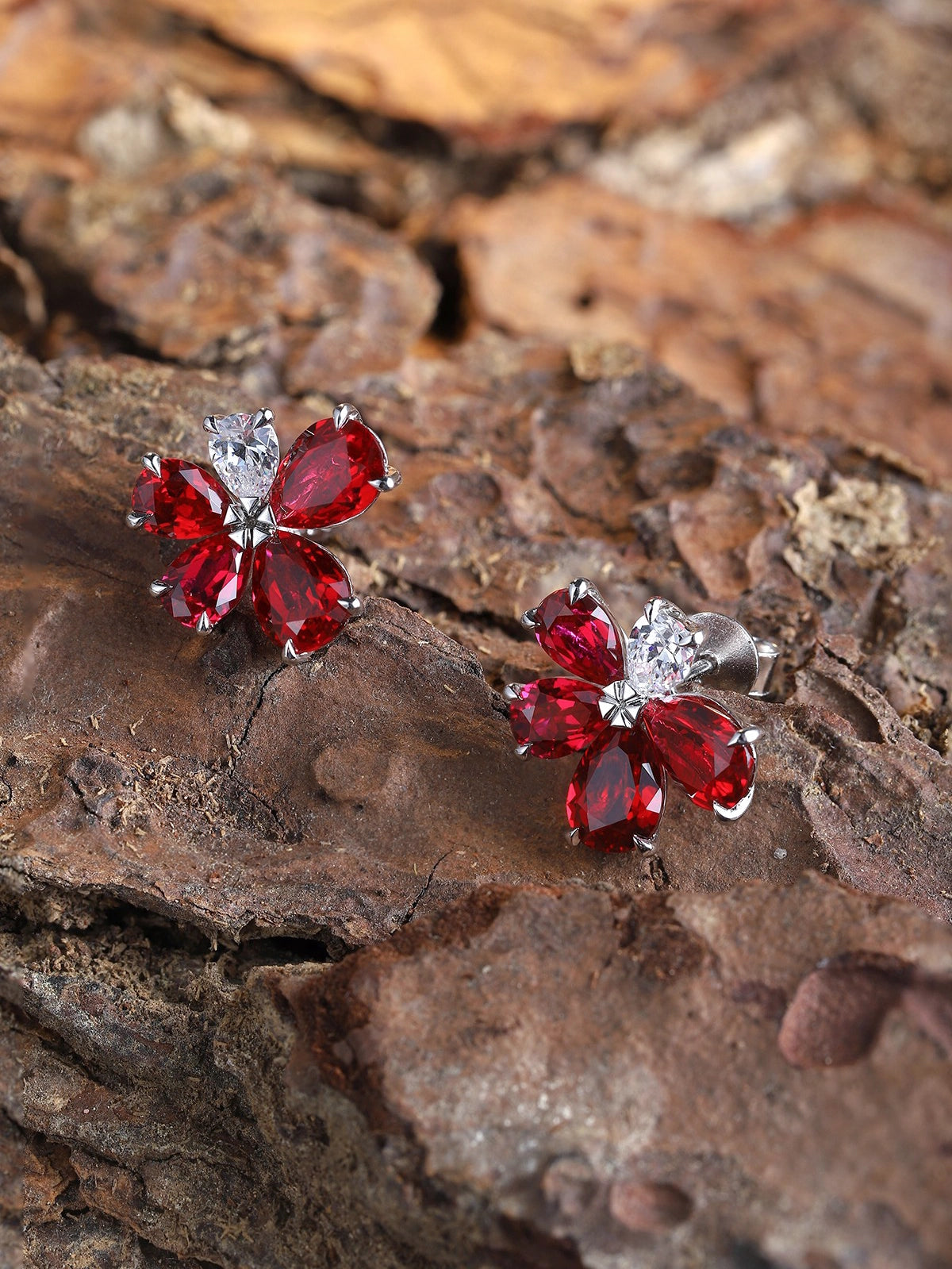 5.98ct Pear Cluster Lab-Grown Ruby Stud Earrings