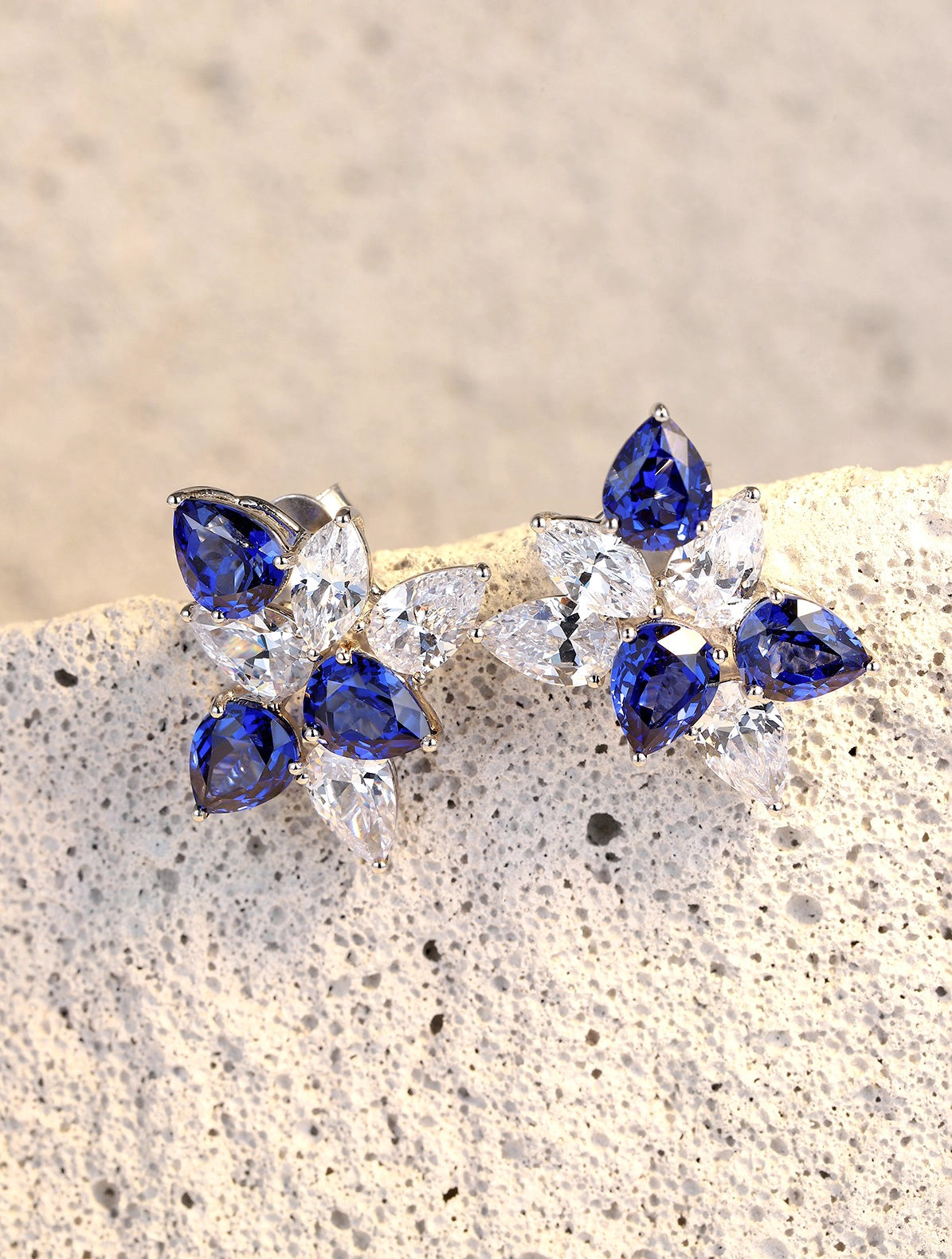 8.45ct Pear Lab-Grown Sapphire Cluster Designer Earrings