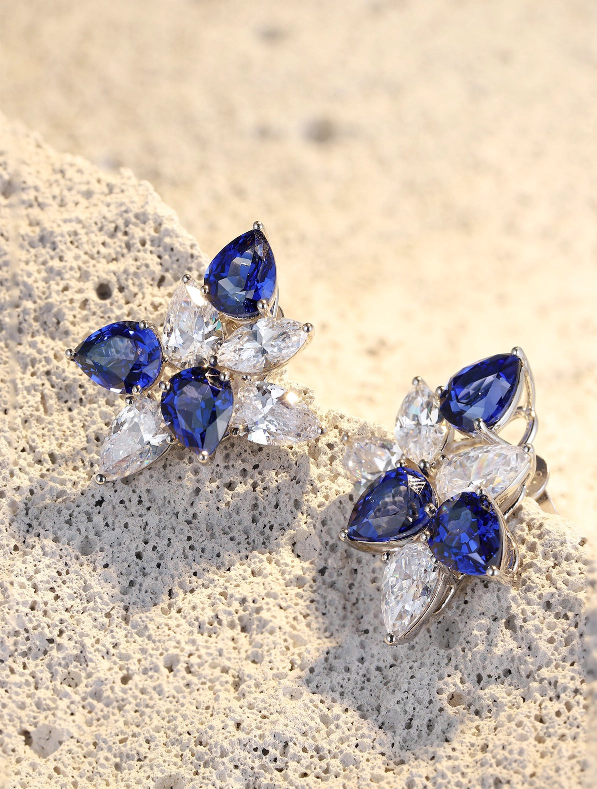 8.45ct Pear Lab-Grown Sapphire Cluster Designer Earrings