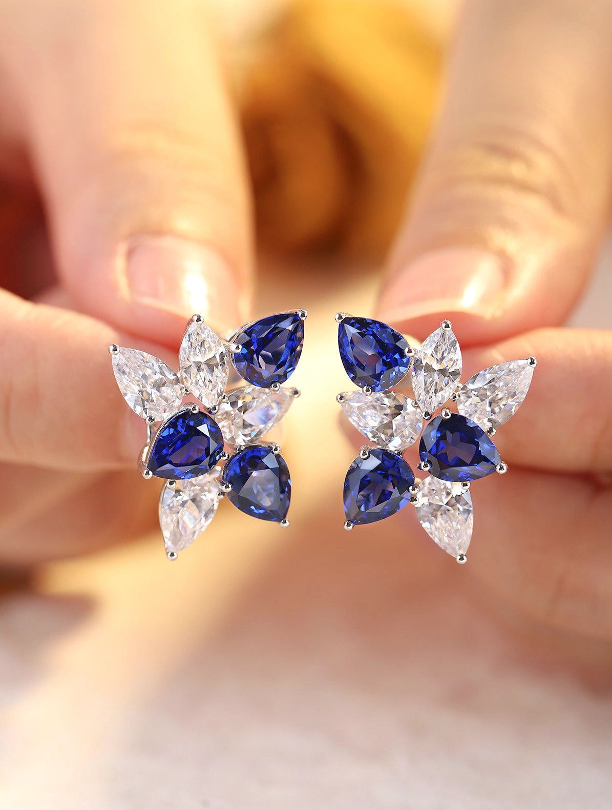 8.45ct Pear Lab-Grown Sapphire Cluster Designer Earrings