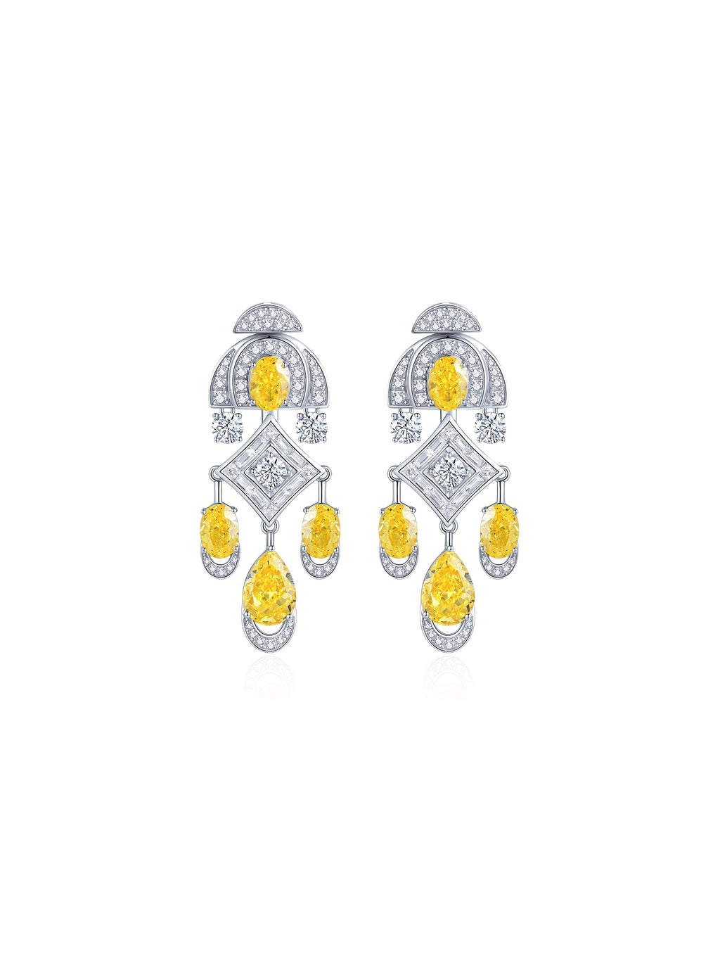 19ct Art Deco Yellow Teardrop Cubic Zirconia Statement Earrings