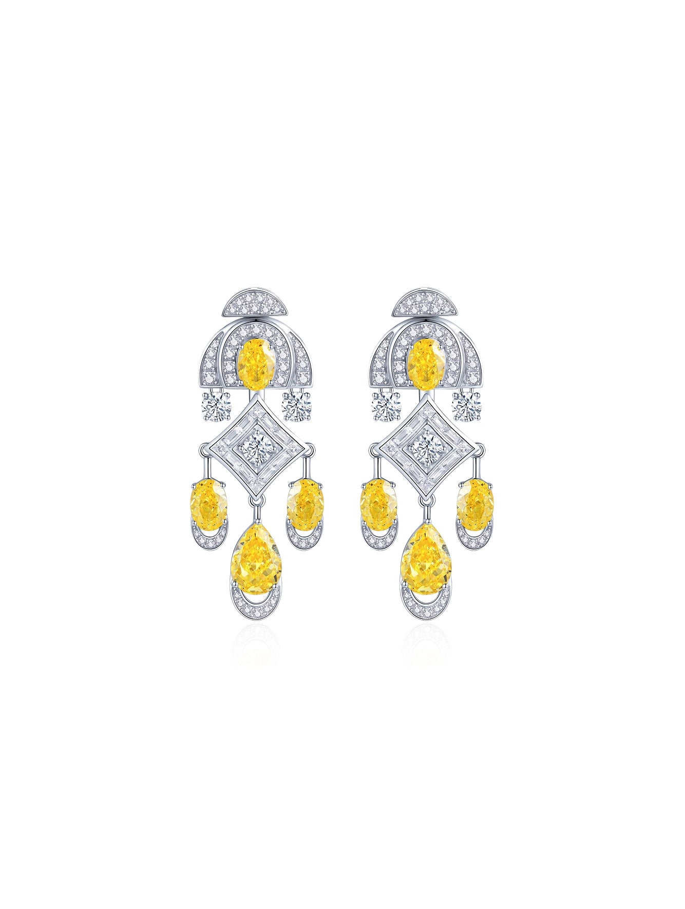 19ct Art Deco Yellow Teardrop Cubic Zirconia Statement Earrings