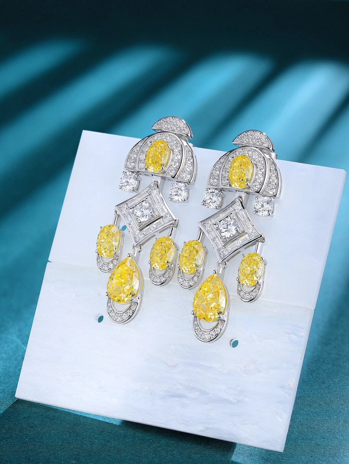 19ct Art Deco Yellow Teardrop Cubic Zirconia Statement Earrings