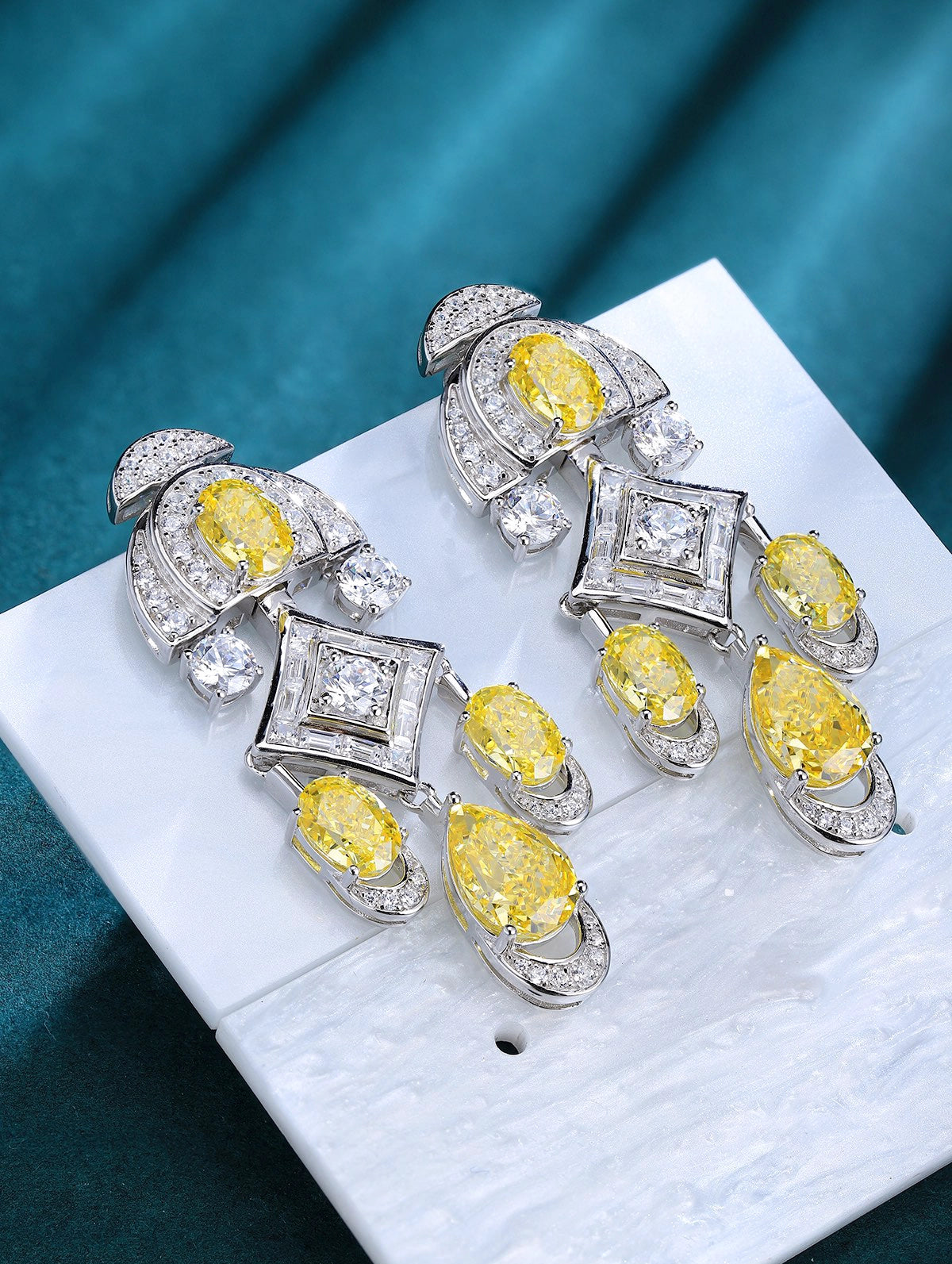 19ct Art Deco Yellow Teardrop Cubic Zirconia Statement Earrings