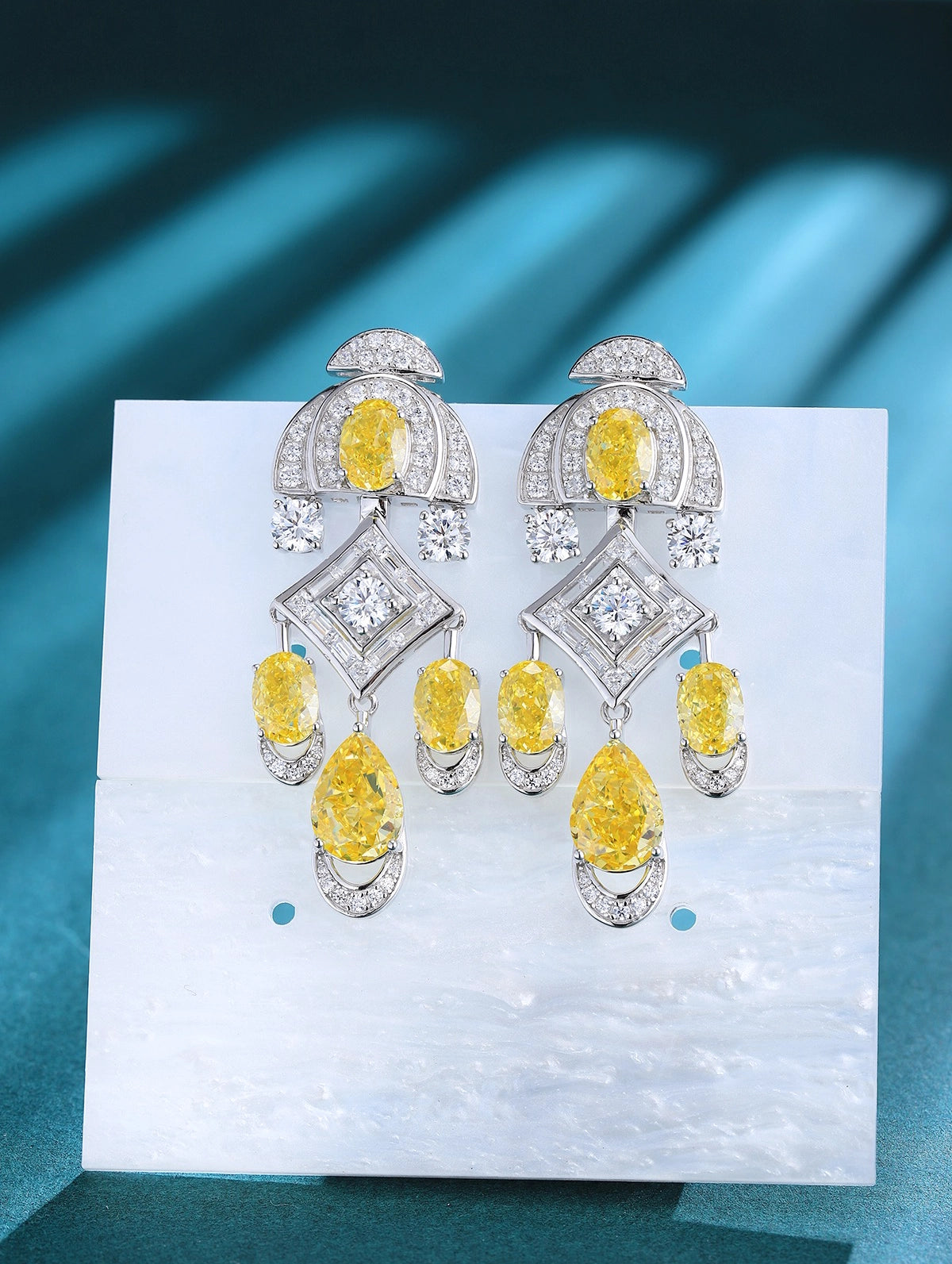 19ct Art Deco Yellow Teardrop Cubic Zirconia Statement Earrings