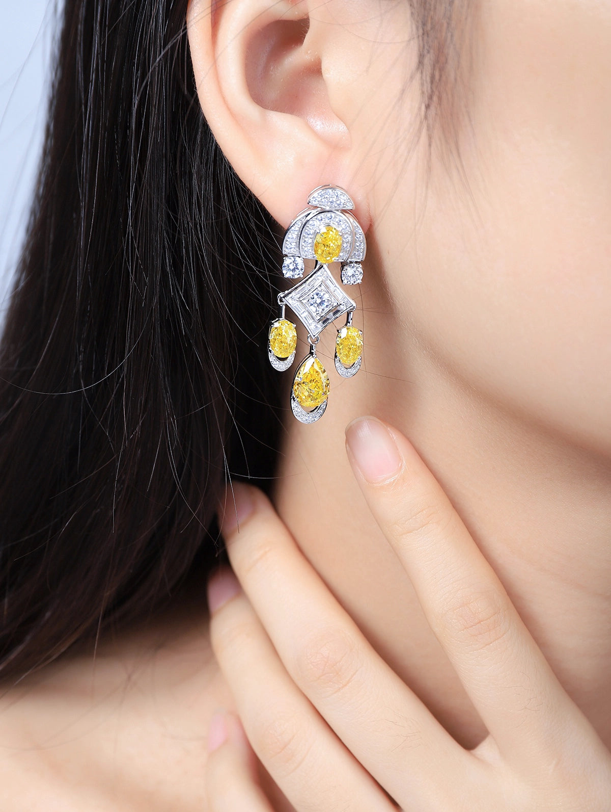 19ct Art Deco Yellow Teardrop Cubic Zirconia Statement Earrings