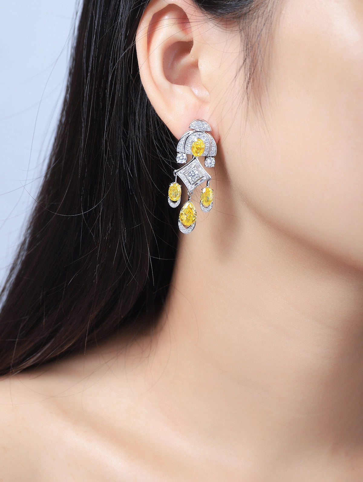19ct Art Deco Yellow Teardrop Cubic Zirconia Statement Earrings