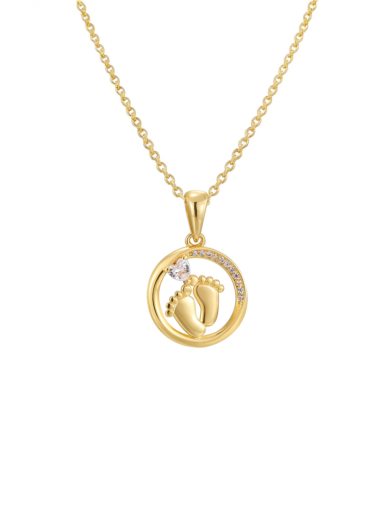 Newborn Baby Feet Birthstone Cubic Zirconia Pendant Necklace
