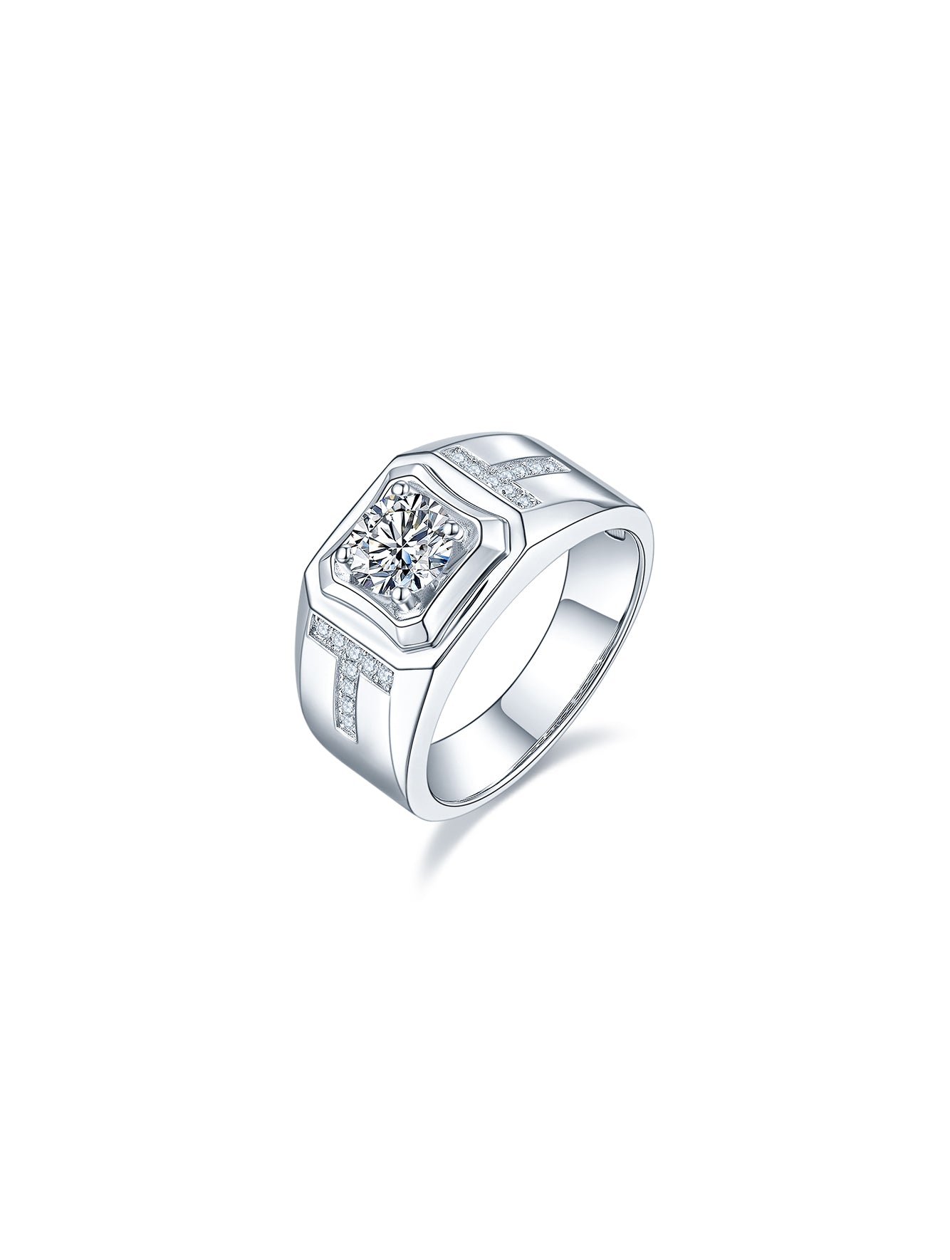 Men’s 1ct D Color Geometric Moissanite Pavé Ring