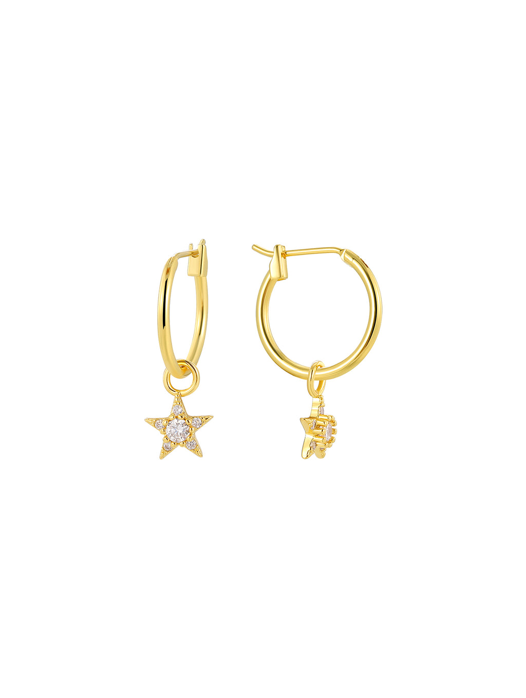 Star-Shaped Cubic Zirconia Hoop Earrings in 18K Gold-Plated Copper