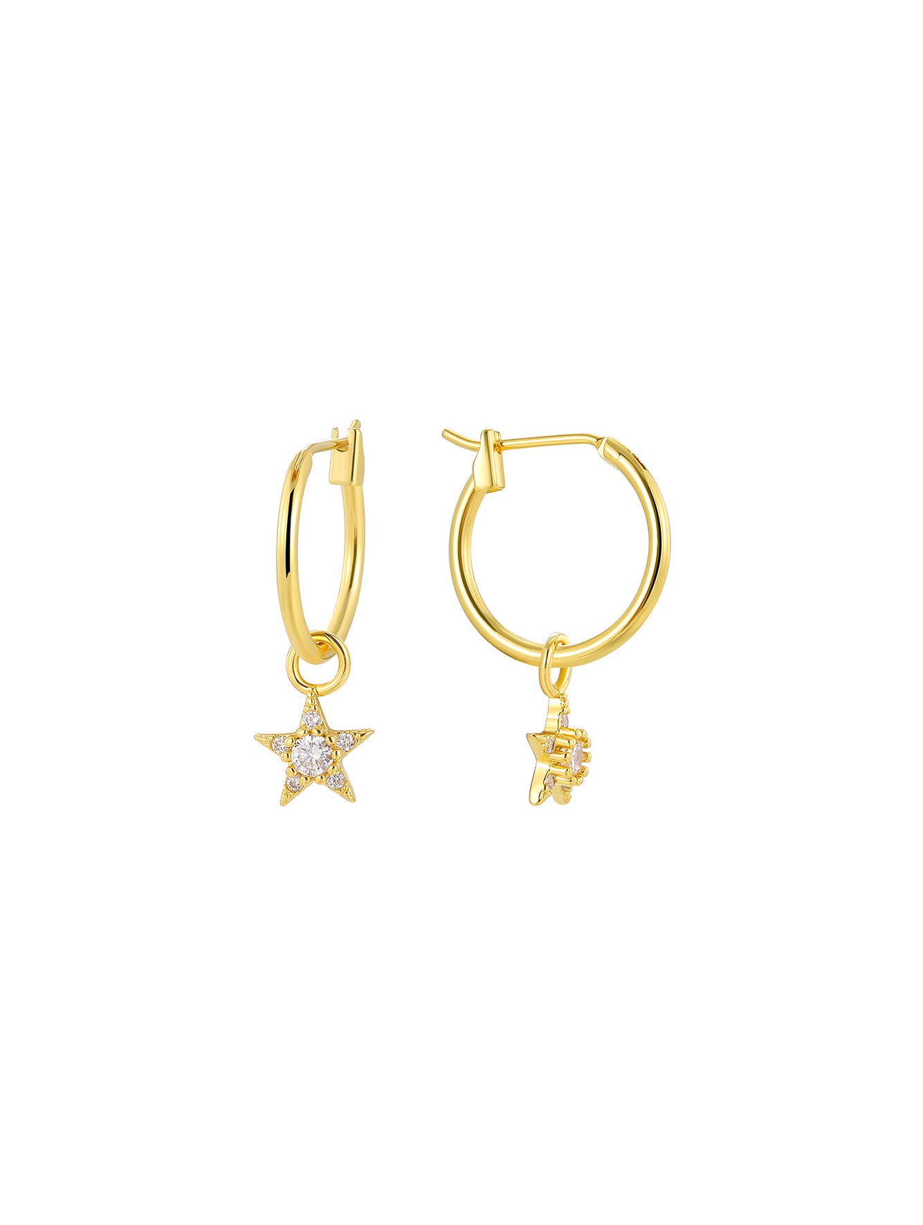 Star-Shaped Cubic Zirconia Hoop Earrings in 18K Gold-Plated Copper