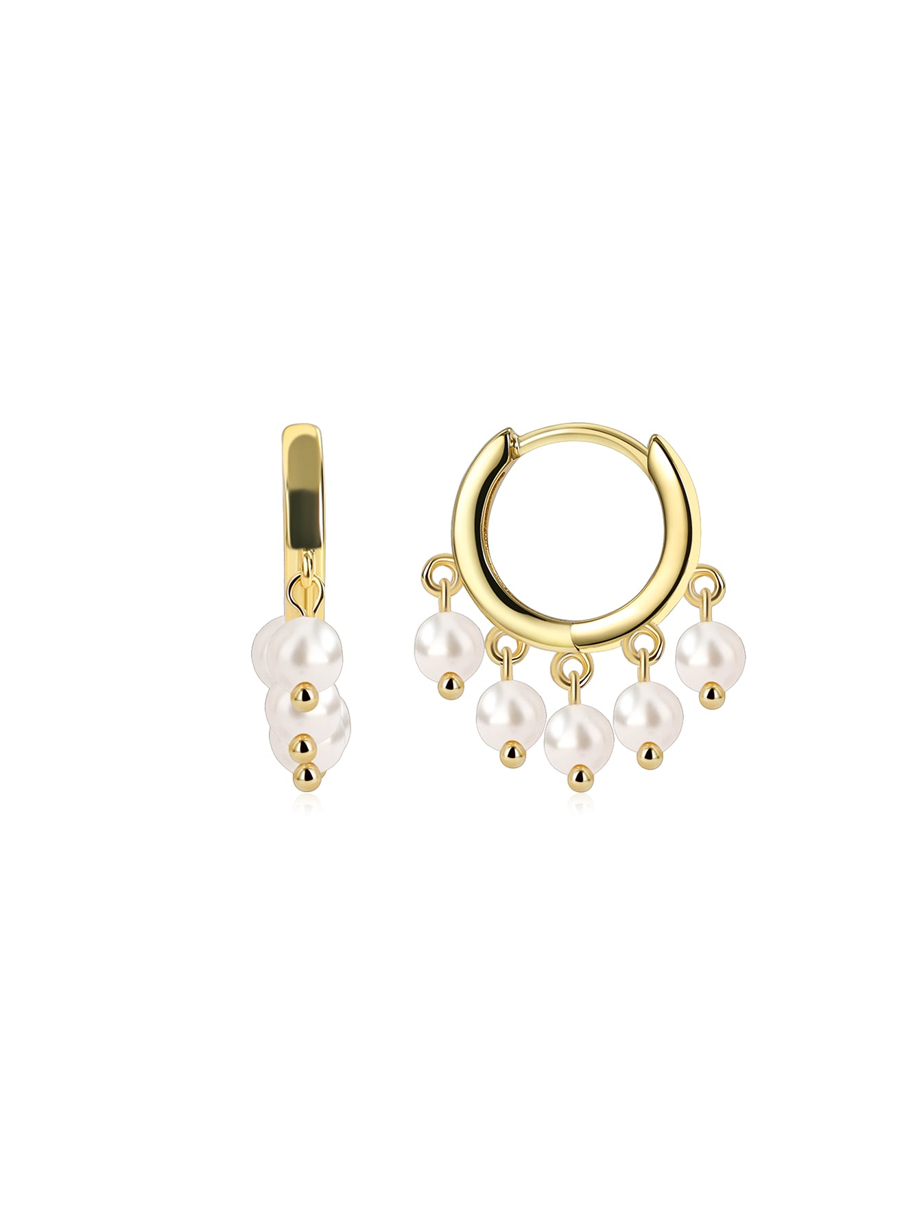 Faux Pearl Cluster Hoop Earrings in 18K Gold Plated Copper