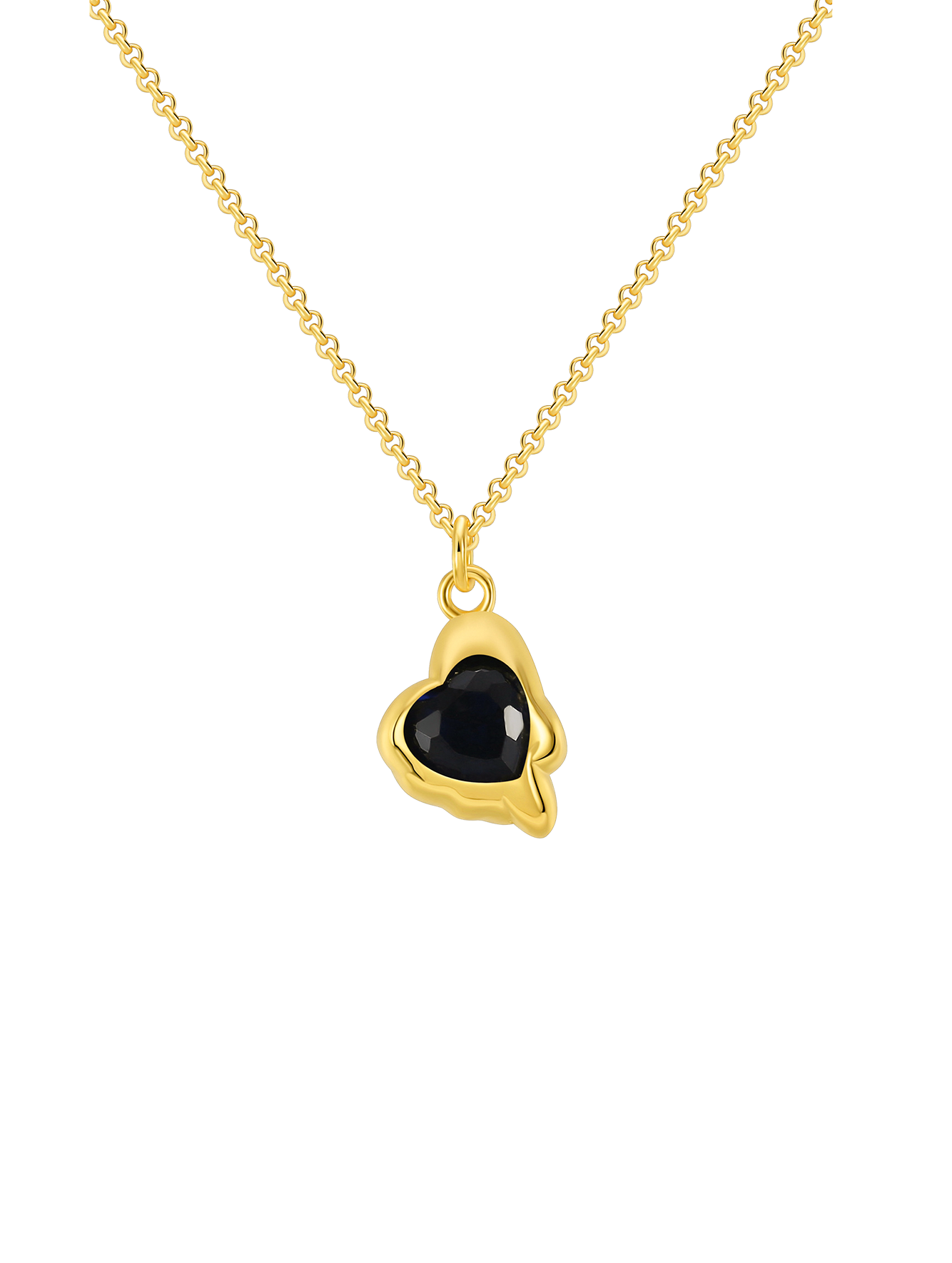 Vintage Deep Blue Cubic Zirconia Irregular Heart Pendant Necklace