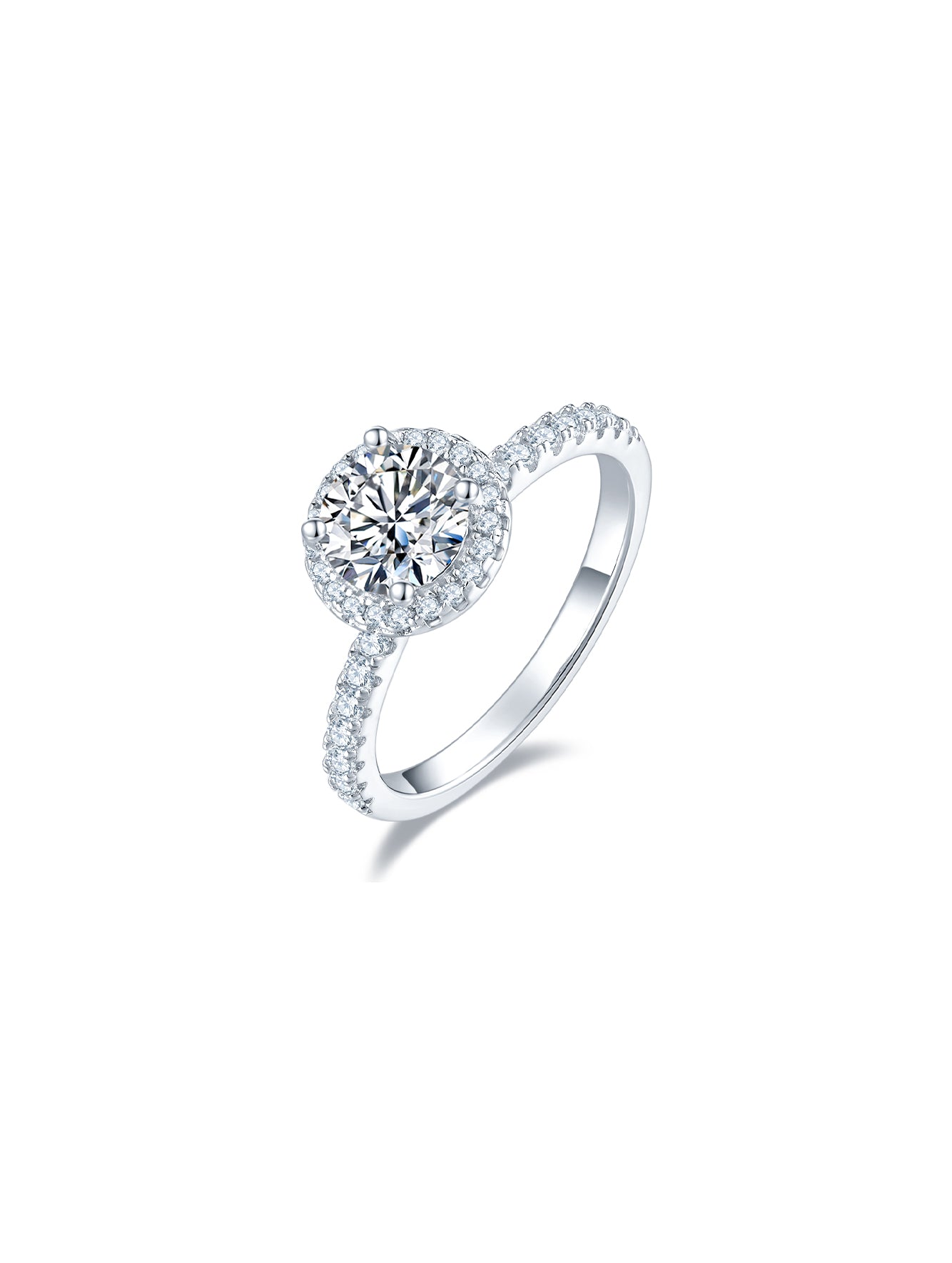 1ct Classic D Color Round Moissanite Halo Ring