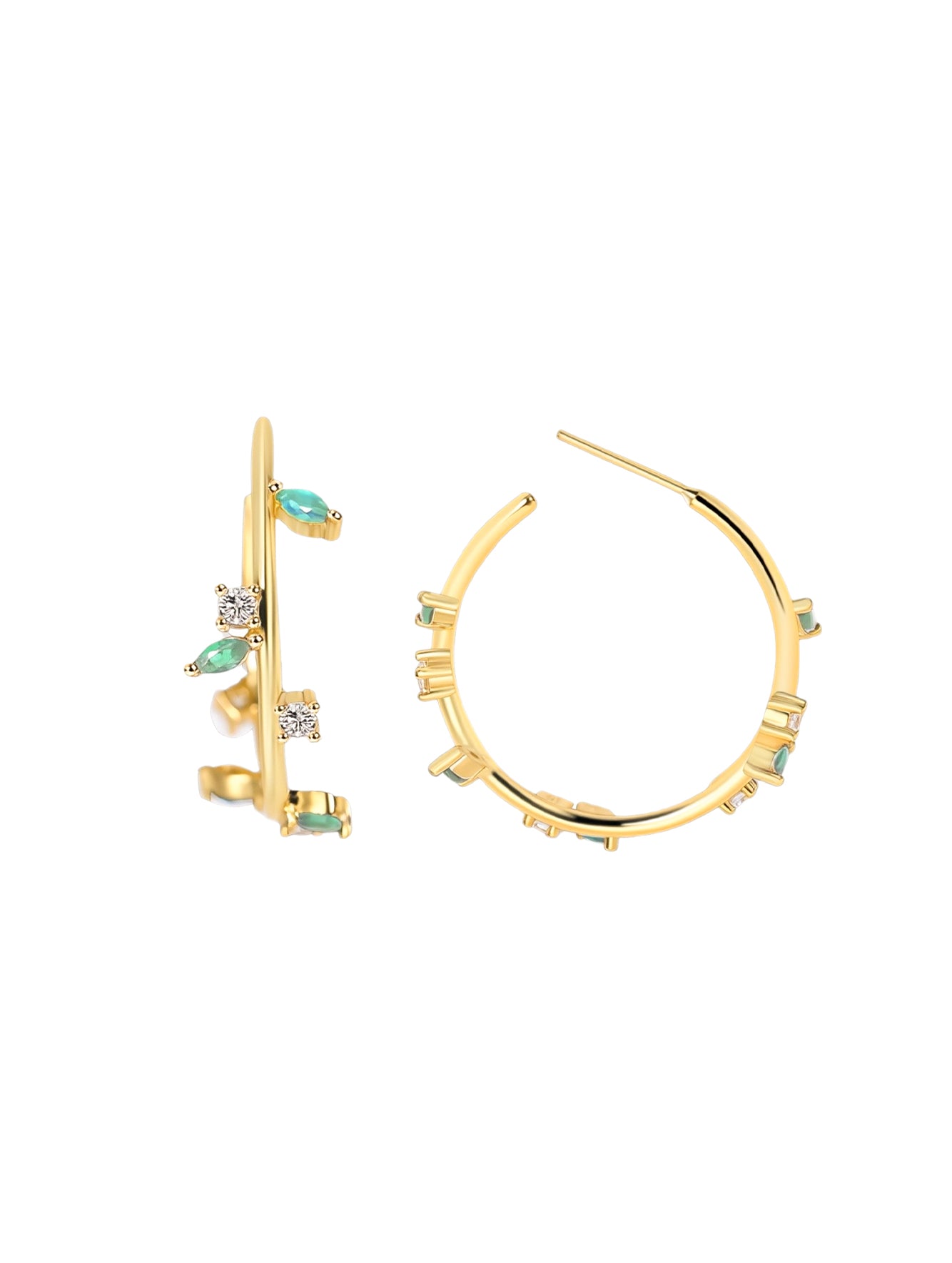 Vintage Leaf & Branch Cubic Zirconia Hoop Earrings