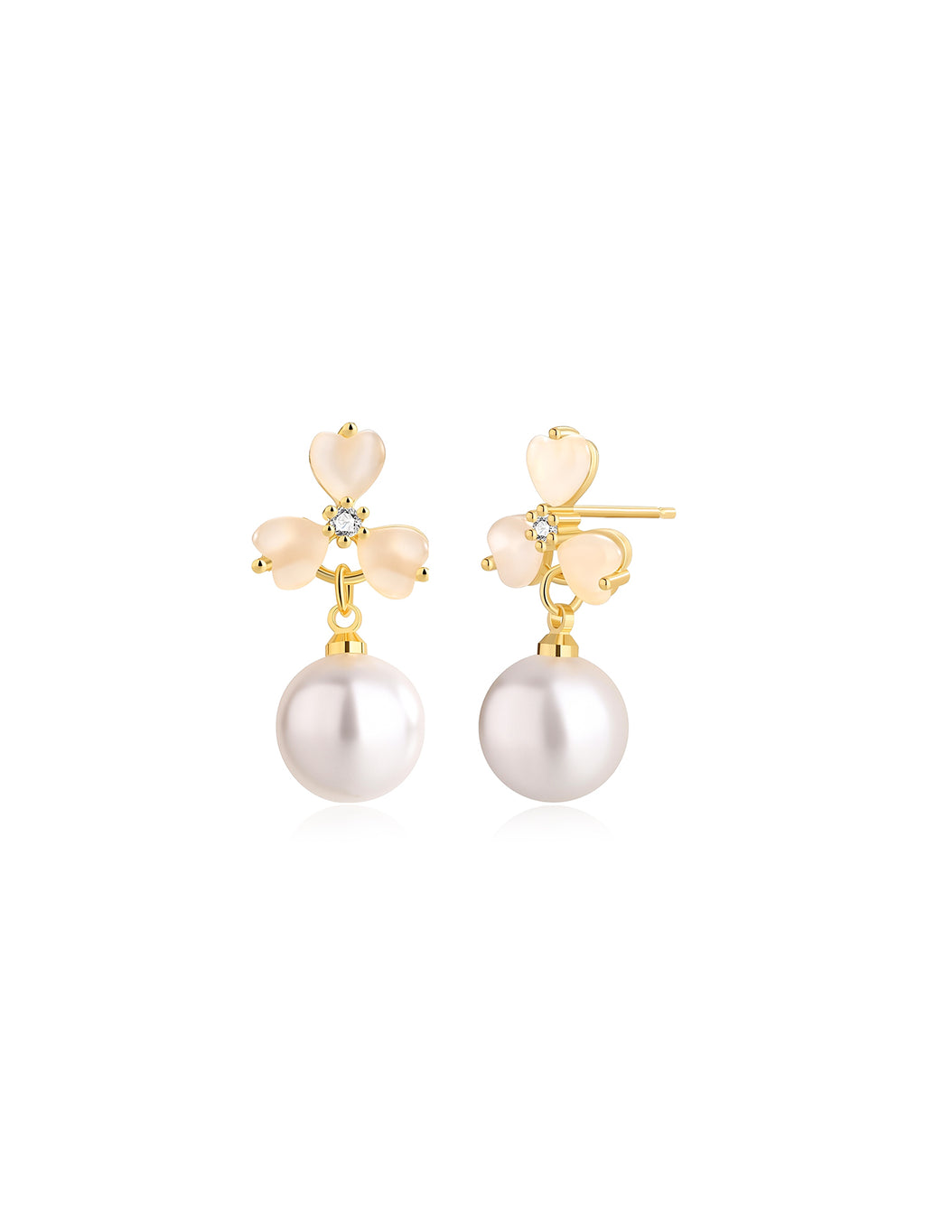 Heart Cat Eye Stone & Faux Pearl Stud Earrings