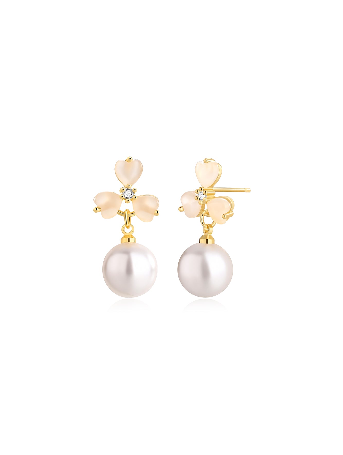 Heart Cat Eye Stone & Faux Pearl Stud Earrings