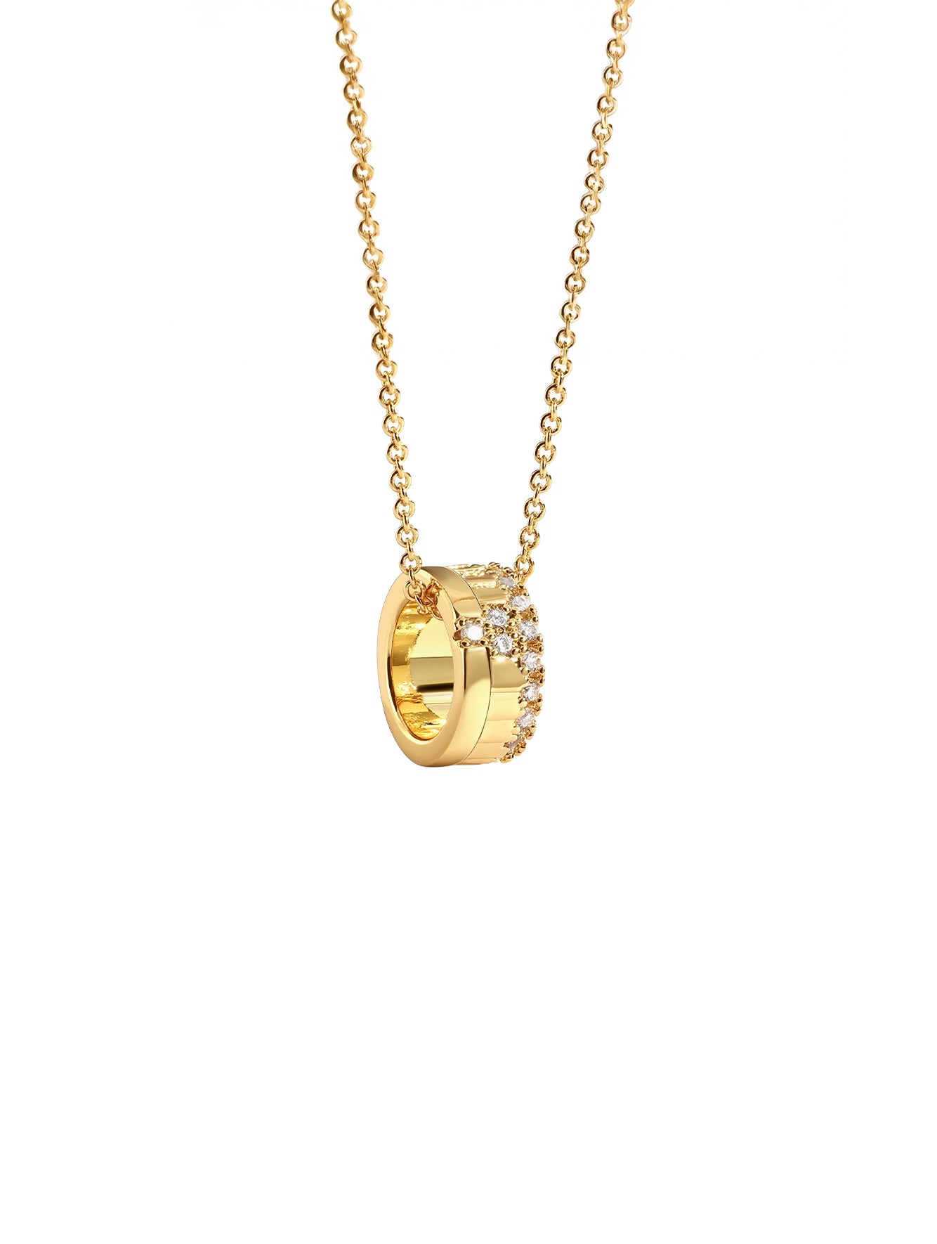 Simple Line-Dot Brass Cubic Zirconia Necklace