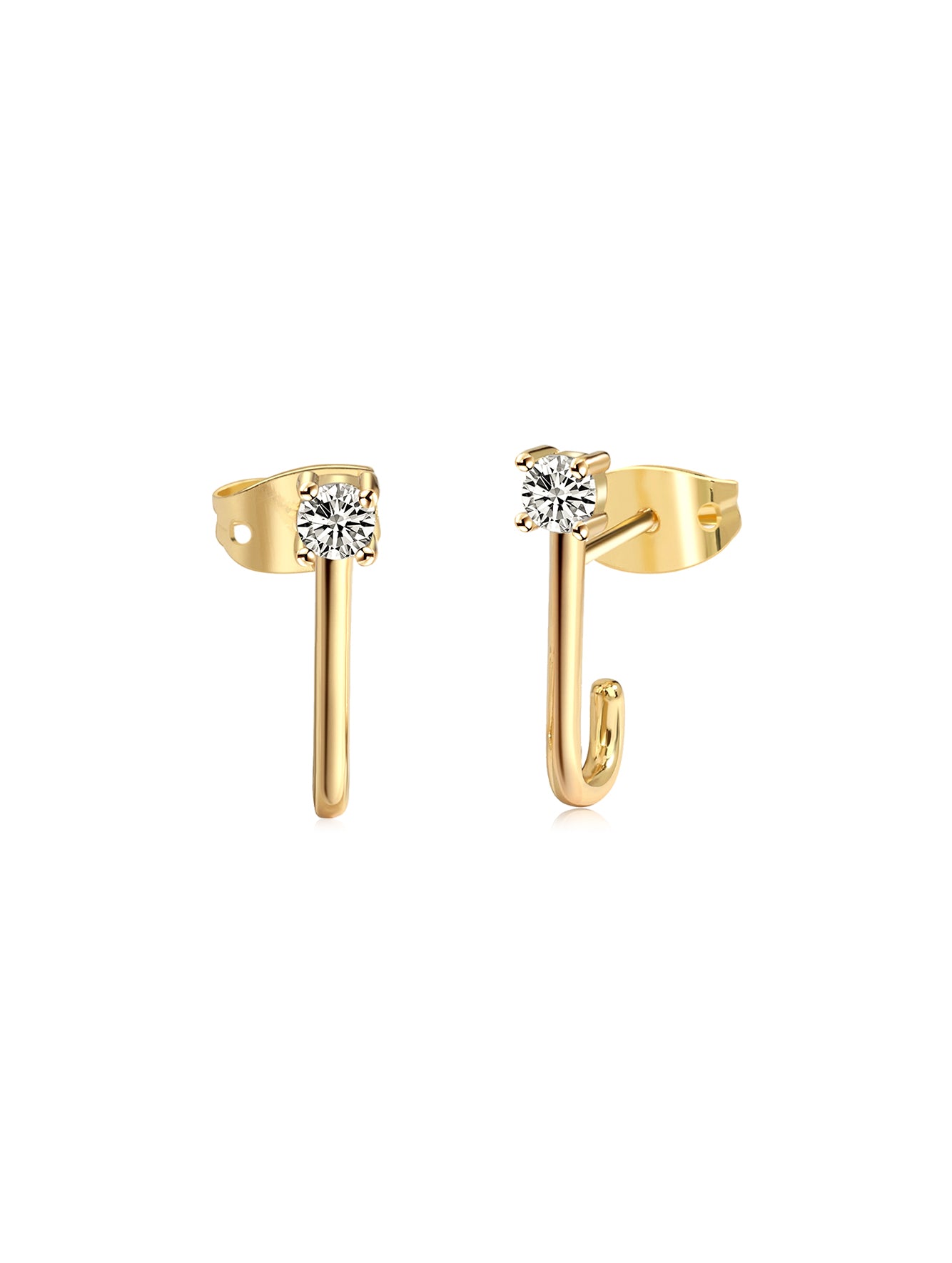 J-Shape Cubic Zirconia Drop Cuff Earrings