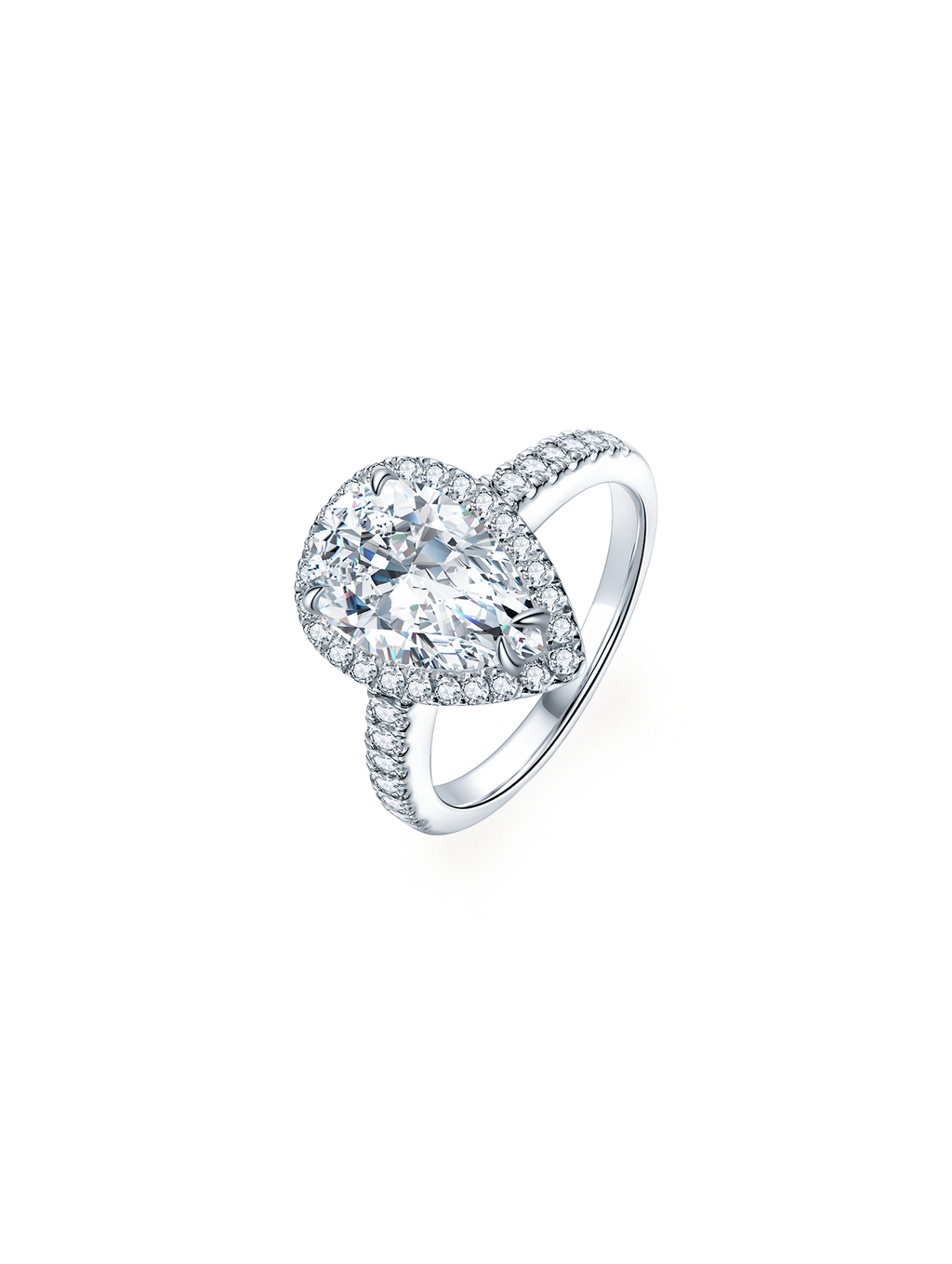 3ct Pear Cubic Zirconia Half Pavé Halo Ring