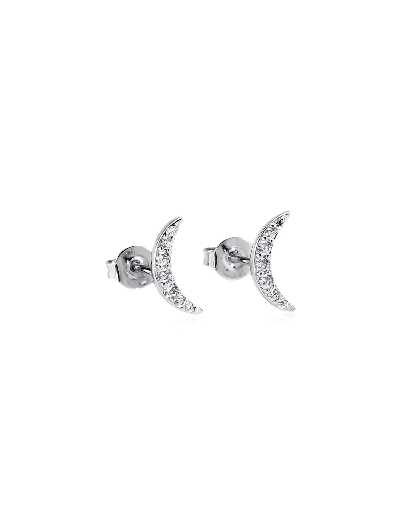 Crescent Moon Cubic Zirconia Stud Earrings