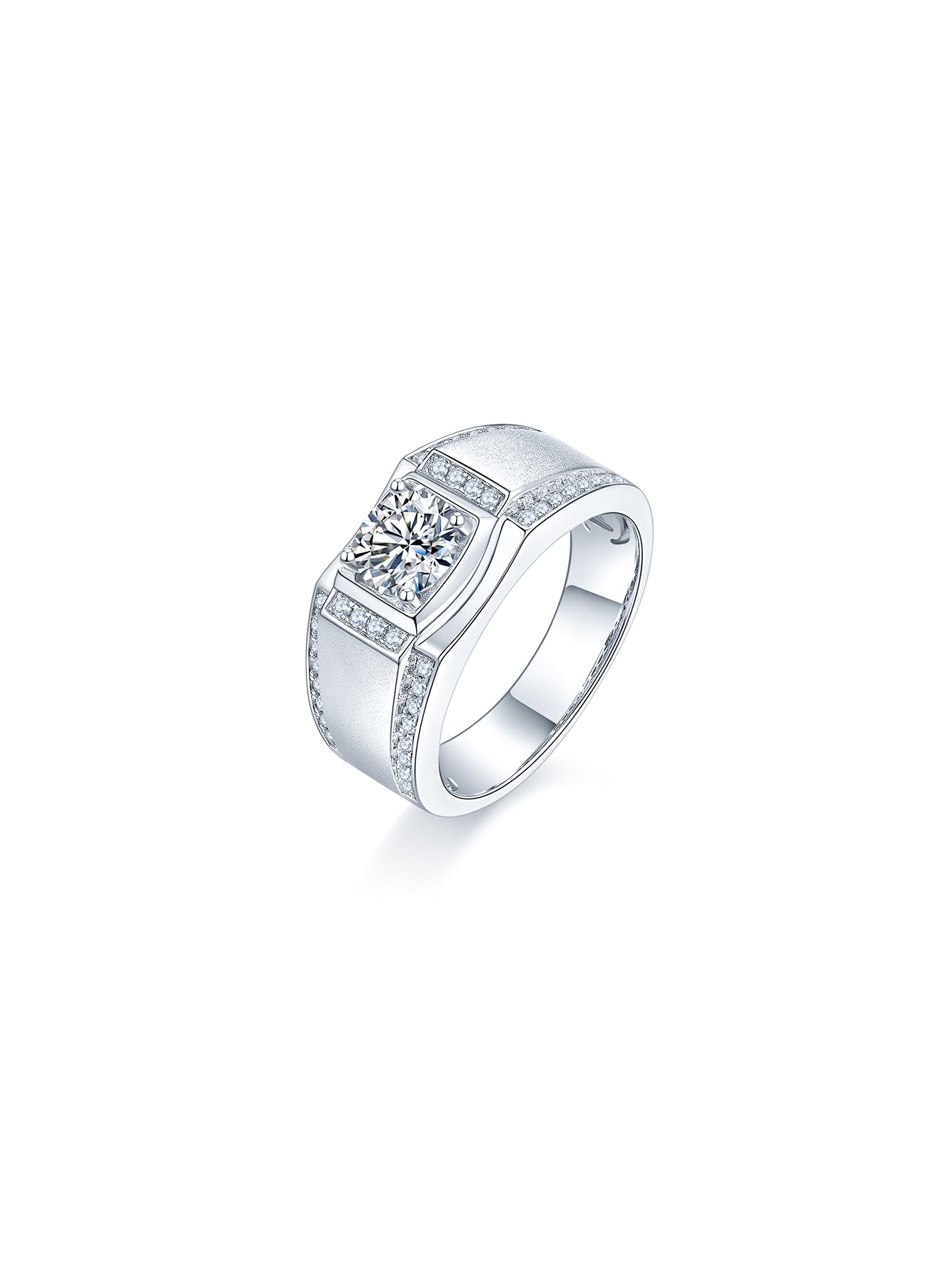 Men’s 1ct D Color Moissanite Ring with Pavé Accents