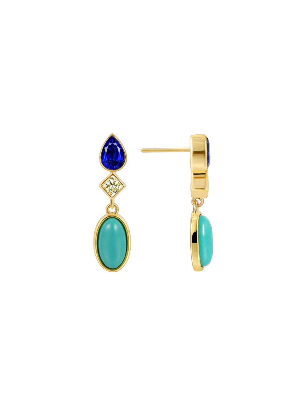 Pear cubic zirconia & Oval Turquoise Drop Stud Earrings