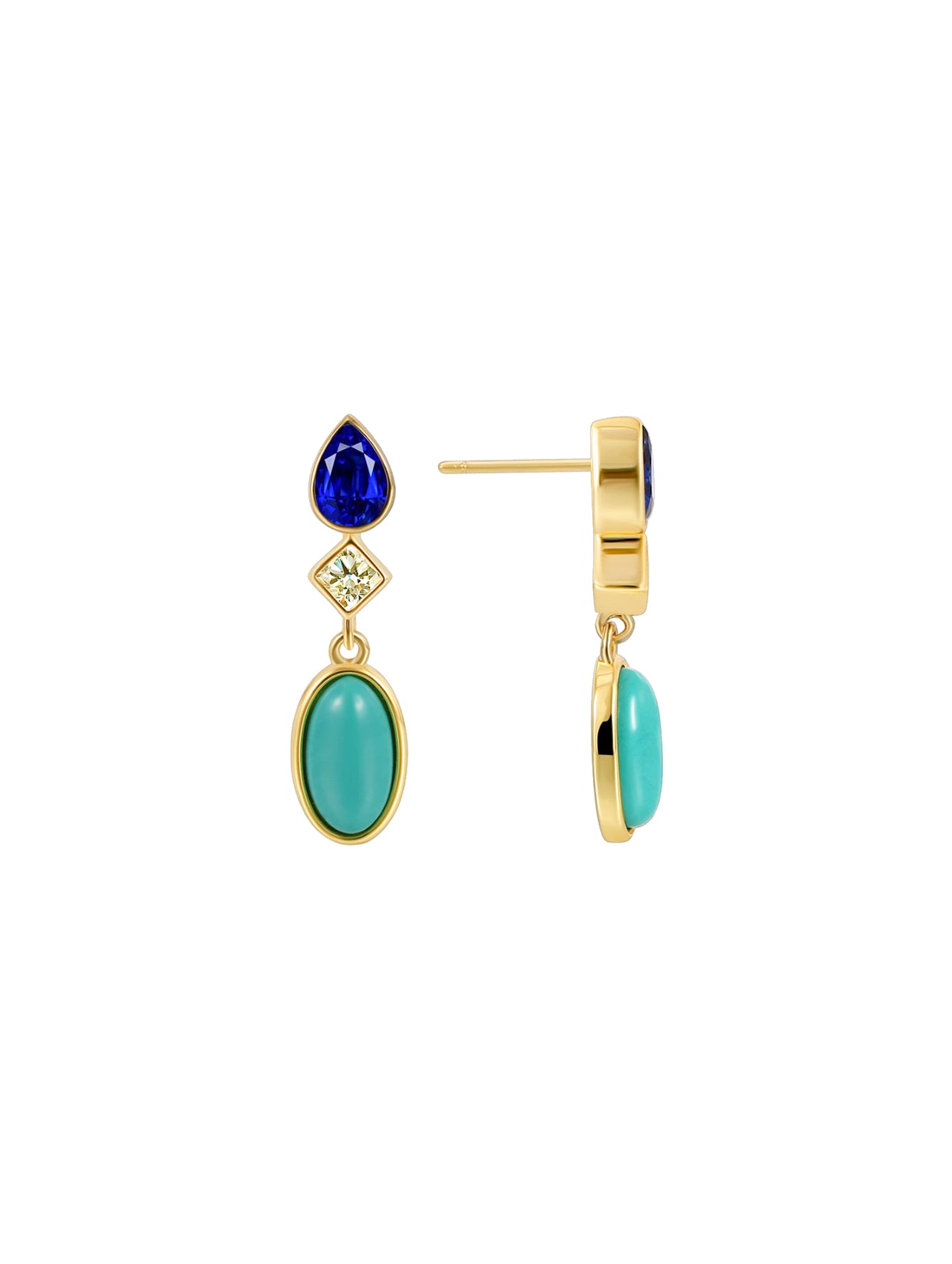 Pear cubic zirconia & Oval Turquoise Drop Stud Earrings